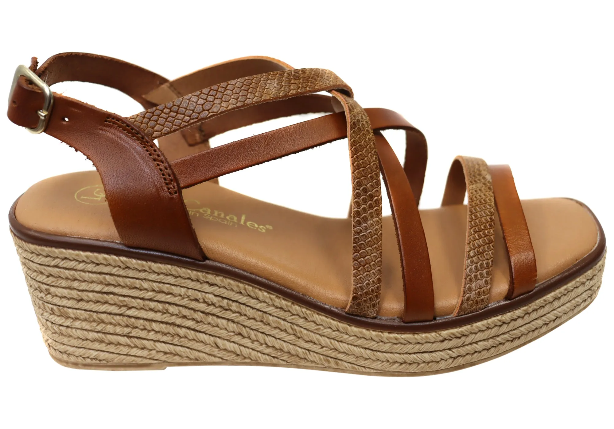 Classic Open Design Lola Canales Cathy Womens Spanish Leather Wedge Sandals