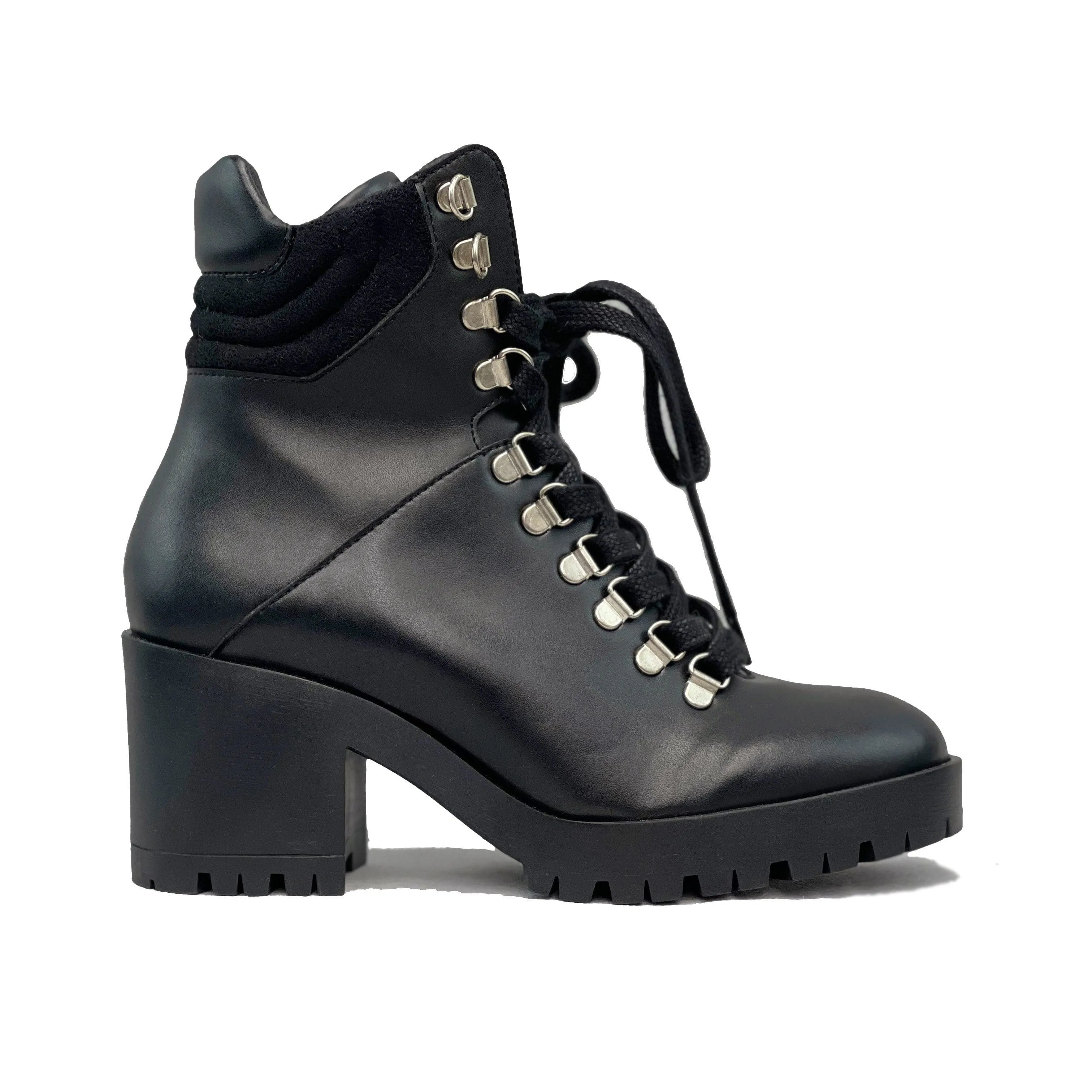 'Pina' vegan-leather lace-up heeled boot for women by Zette Shoes - black Cordura Material Rubber Sole