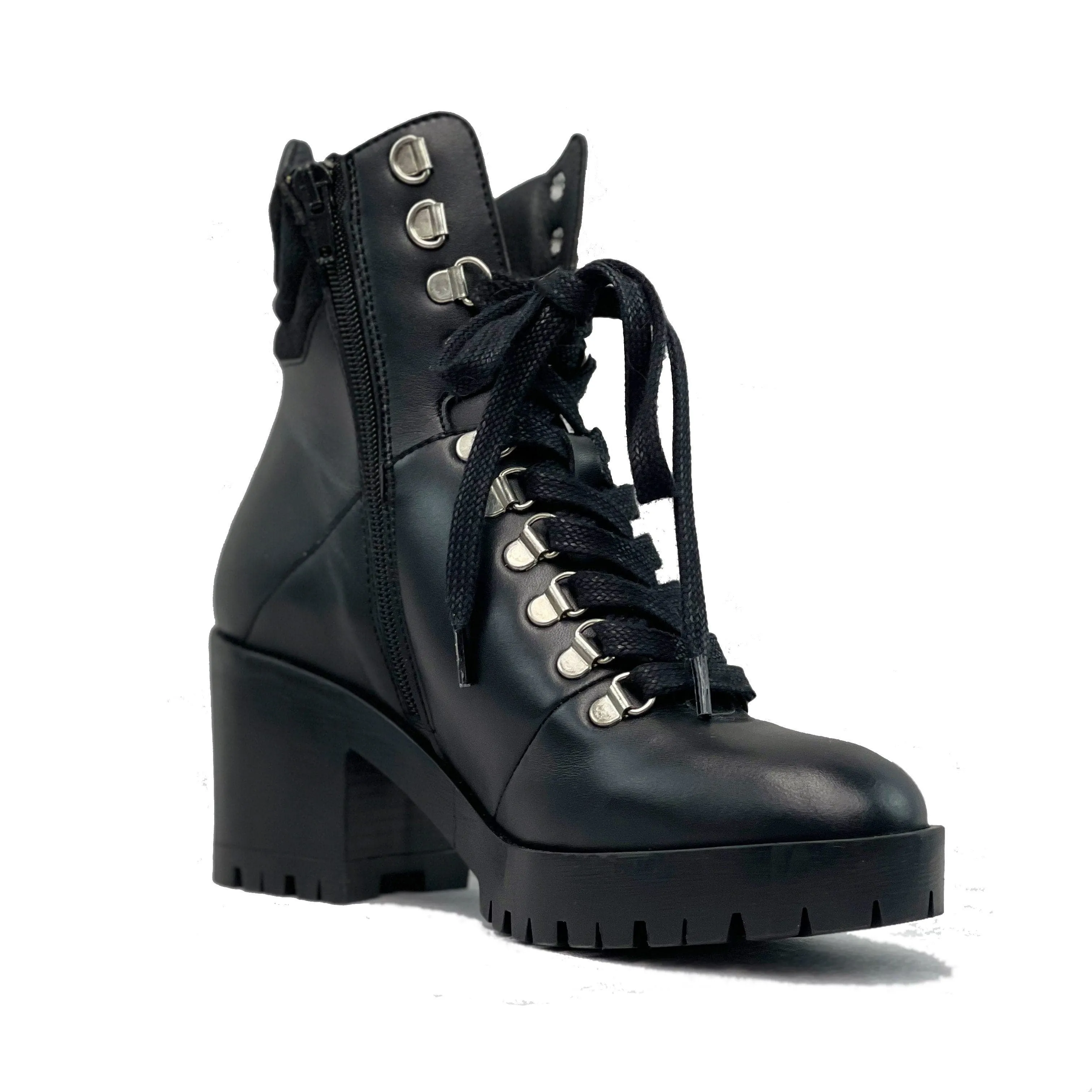 Protective Finish All Day Worker 'Pina' vegan-leather lace-up heeled boot for women by Zette Shoes - black