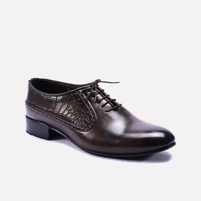 Anti Slide Leonardo Brown Textured Dress Shoes 0111157