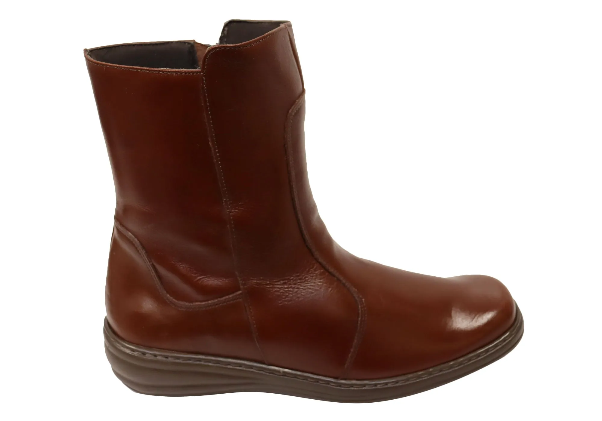 Good elasticity Protective Sole Mironneli Lorrie Womens Comfortable Brazilian Leather Mid Calf Boots