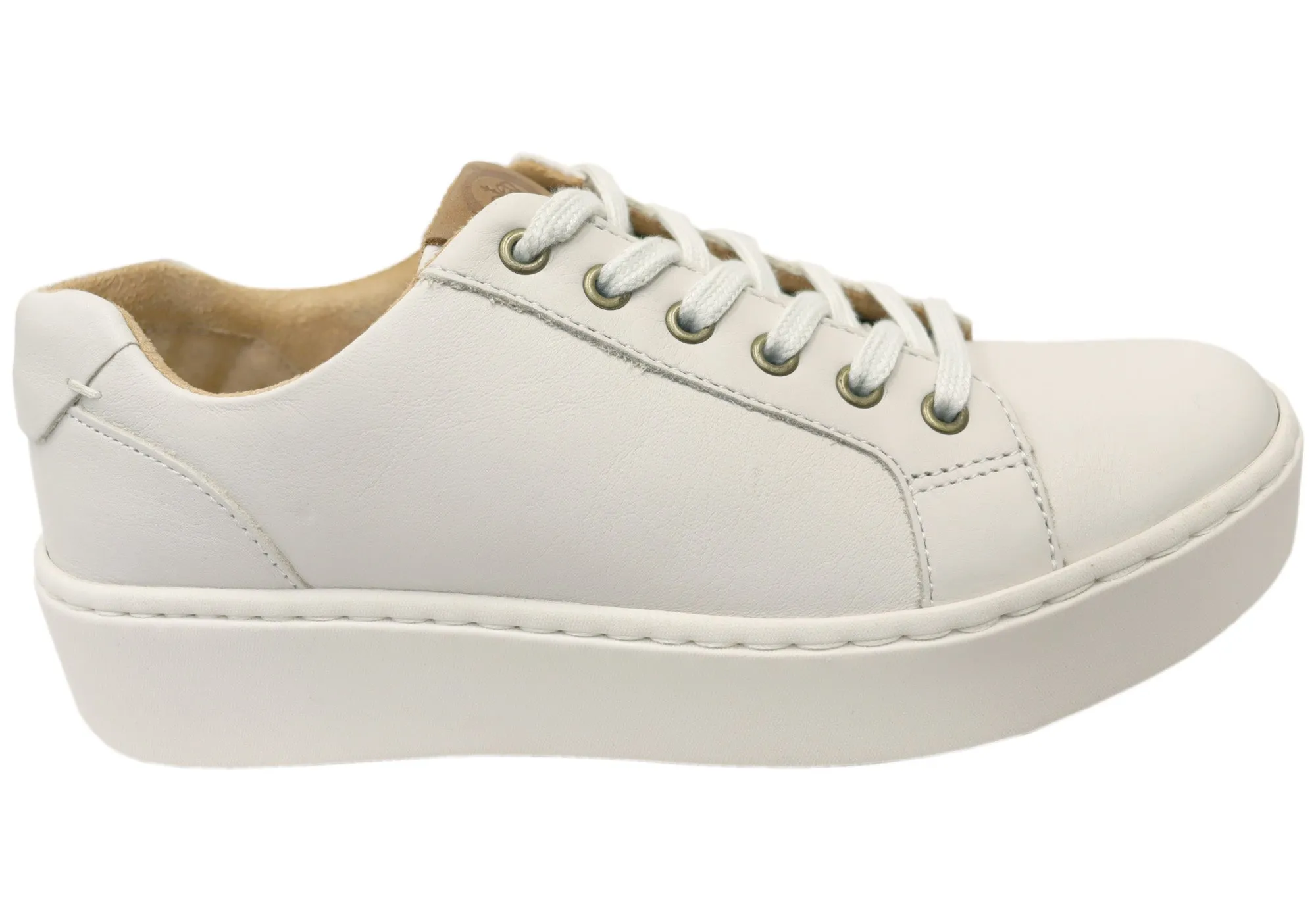 Comfortable Insole Bold Tone Born Mira Womens Comfortable Leather Lace Up Sneakers