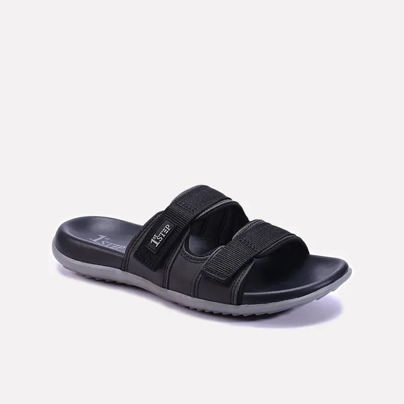 Black Comfy Casual Slippers For Men 0151064 Comfortable For Walks Superior Fit