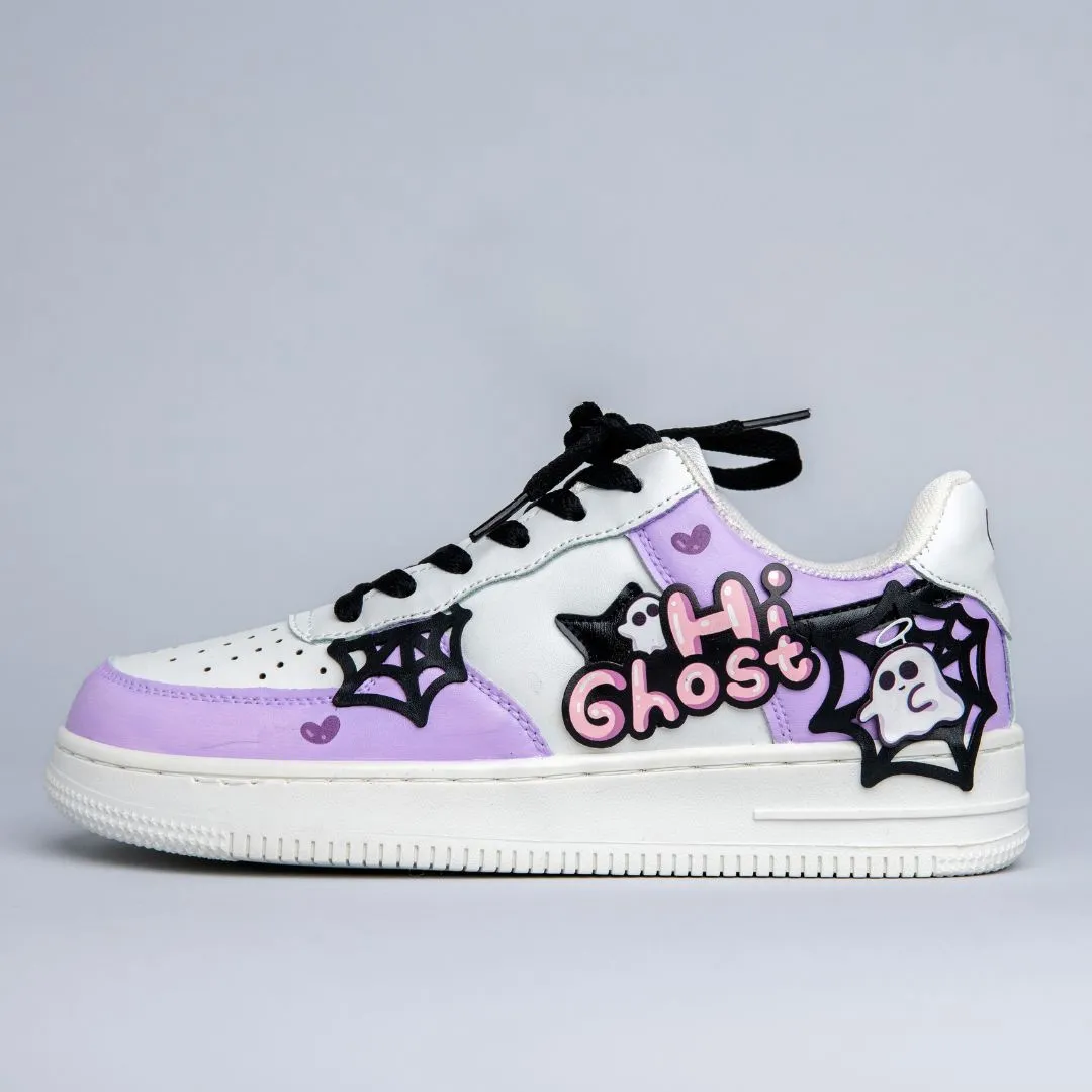 Soft Cushioning Durable Build Trail Running Hand Painted Friendly Ghost Mist Purple Sneakers - Unisex