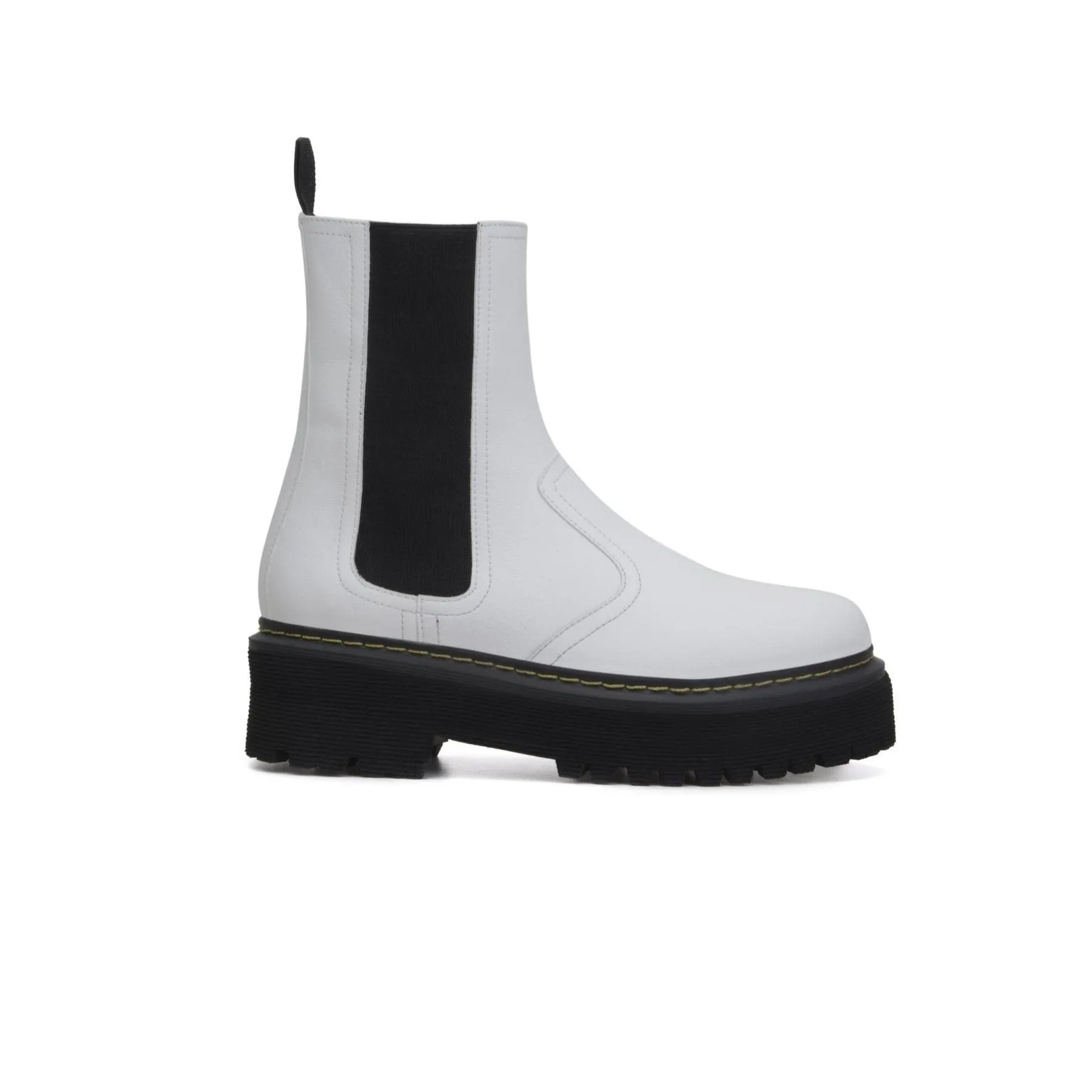 'Emma' white vegan-leather chelsea boot with stacked sole by Zette Shoes Durable Comfort