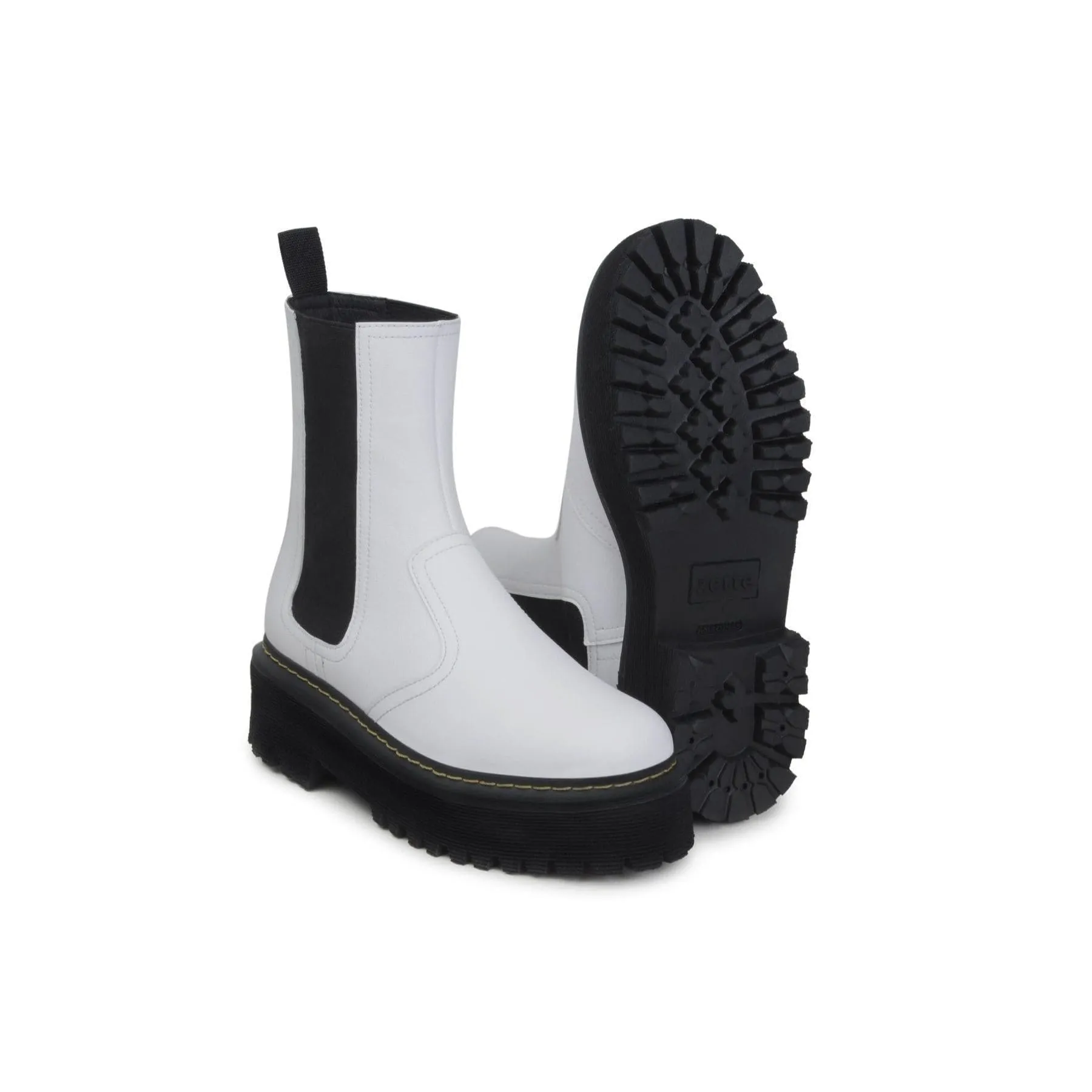 'Emma' white vegan-leather chelsea boot with stacked sole by Zette Shoes Distressed finish