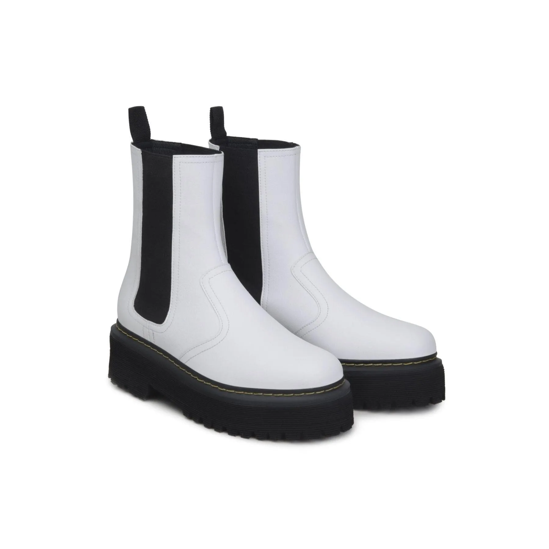 Anti microbial Airport Look 'Emma' white vegan-leather chelsea boot with stacked sole by Zette Shoes