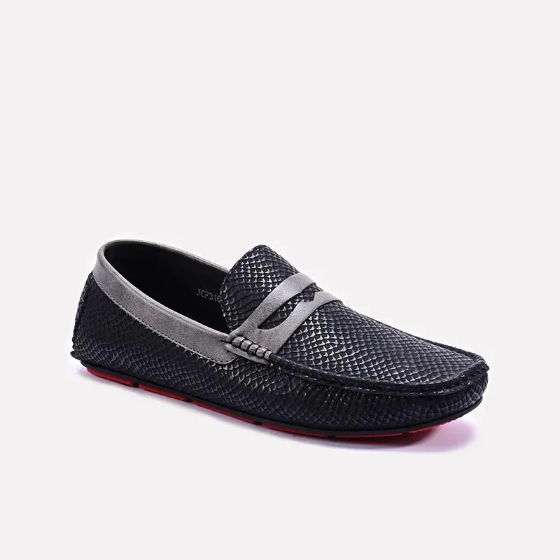 Black Dual Ton Textured Loafers 0130938 Light support Run Errands