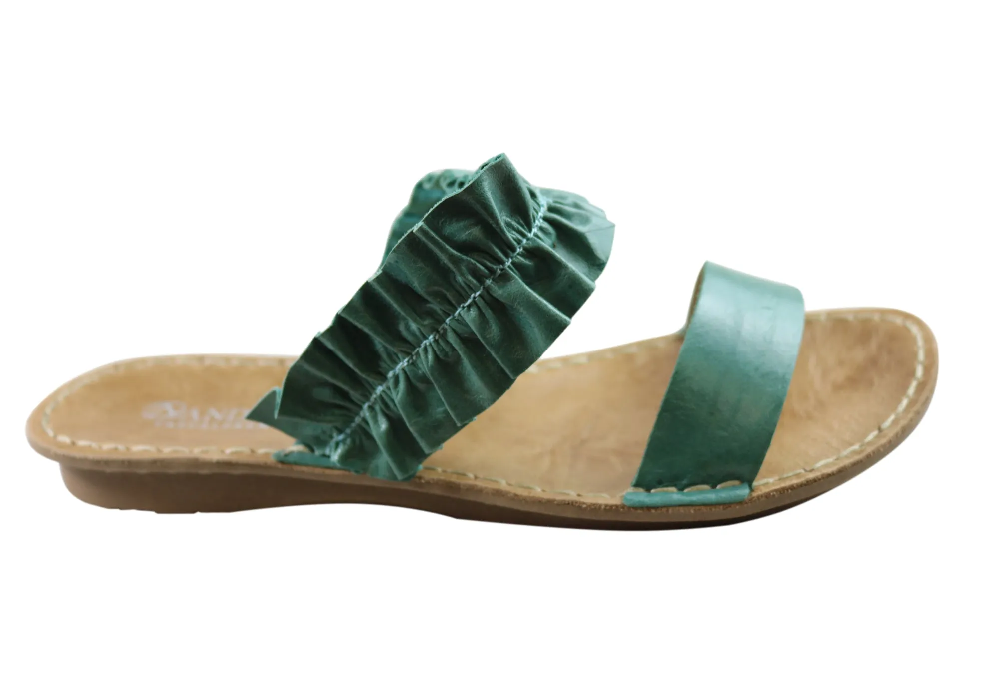 Easy on pool Andacco Haze Womens Brazilian Comfortable Leather Slides Sandals