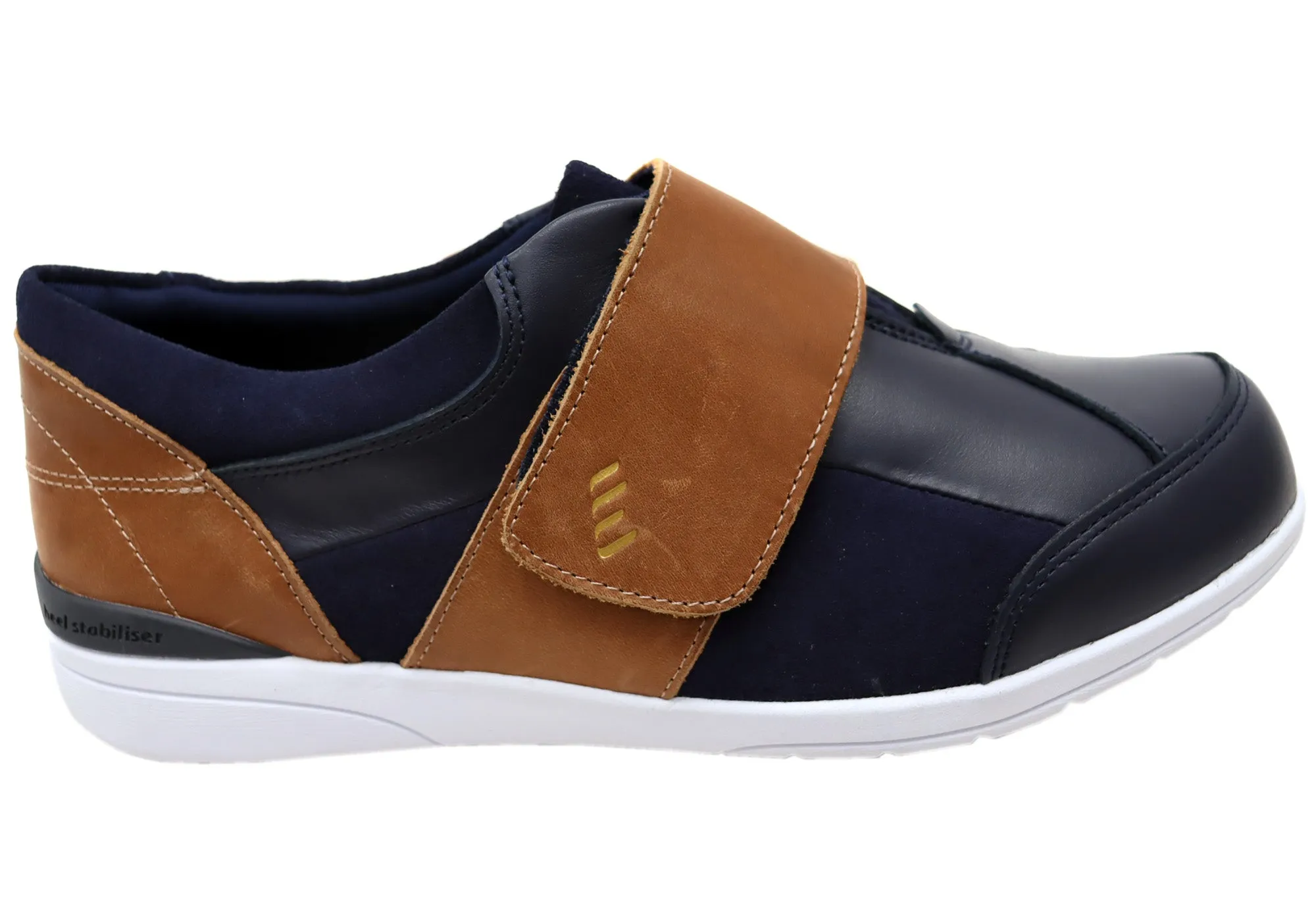 Classic Base Homyped Chelsea Womens Leather Wide Fit Adjustable Shoes Navy Tan