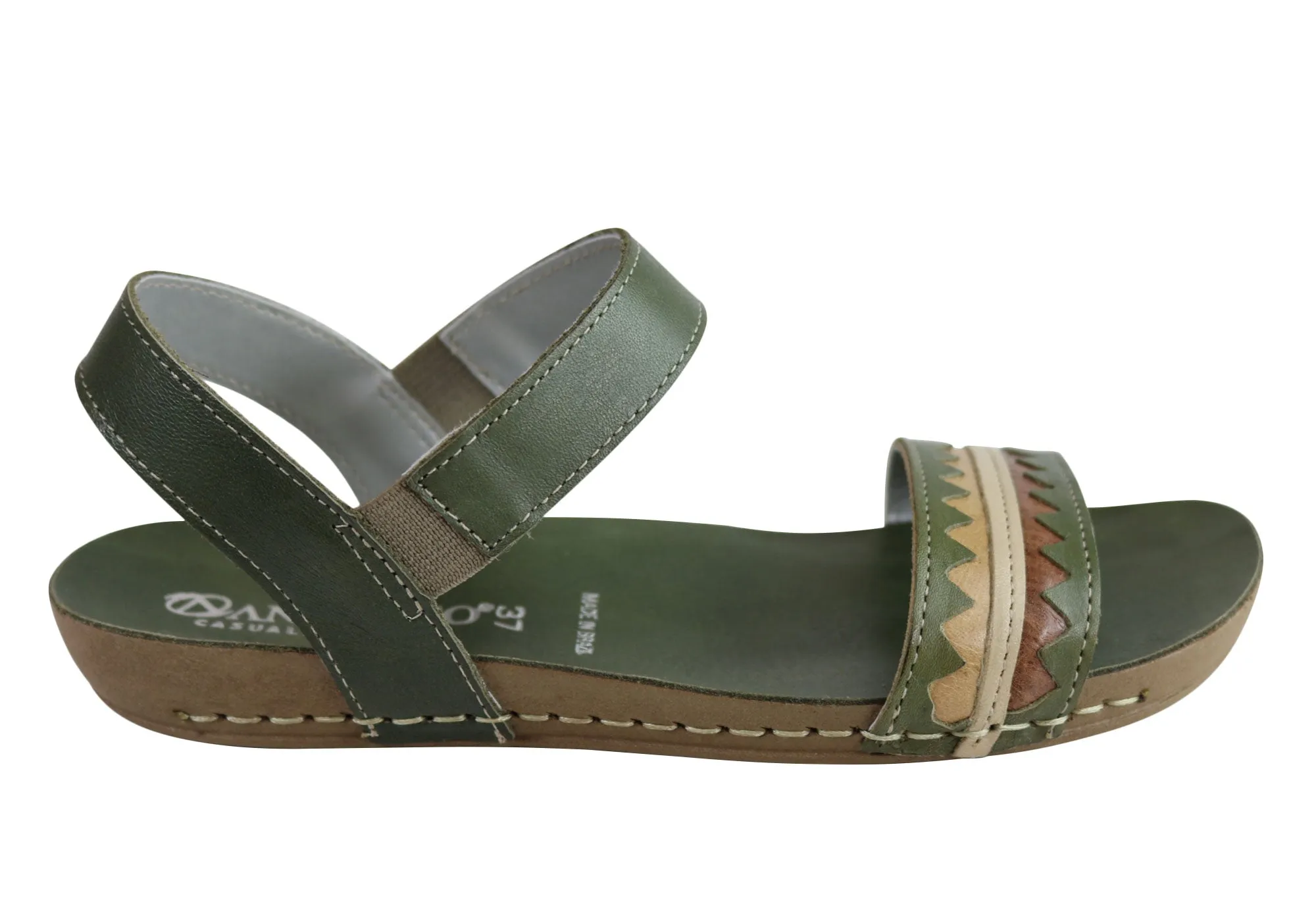 Cushioned Andacco Teto Womens Comfortable Leather Flat Sandals Made In Brazil
