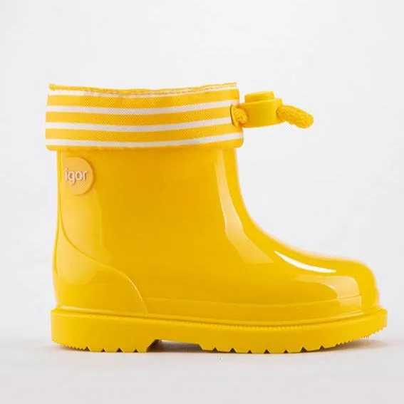 Igor Boy's and Girl's Bimbi Navy Rain Boots, Yellow Secure Grip Elasticated