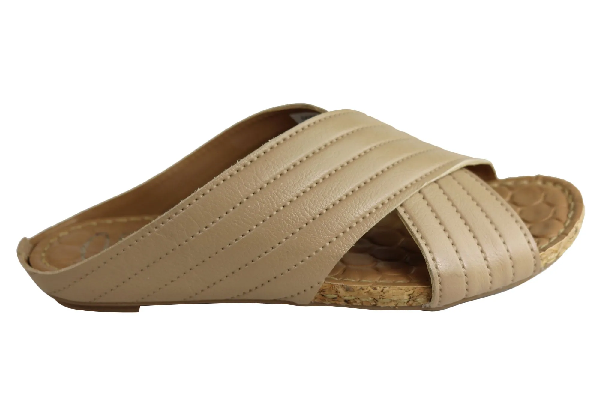 Orcade Dorena Womens Comfort Leather Slides Sandals Made In Brazil Footbed Design