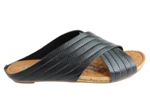 Orcade Dorena Womens Comfort Leather Slides Sandals Made In Brazil Casual Footwear Non-Slip Grip