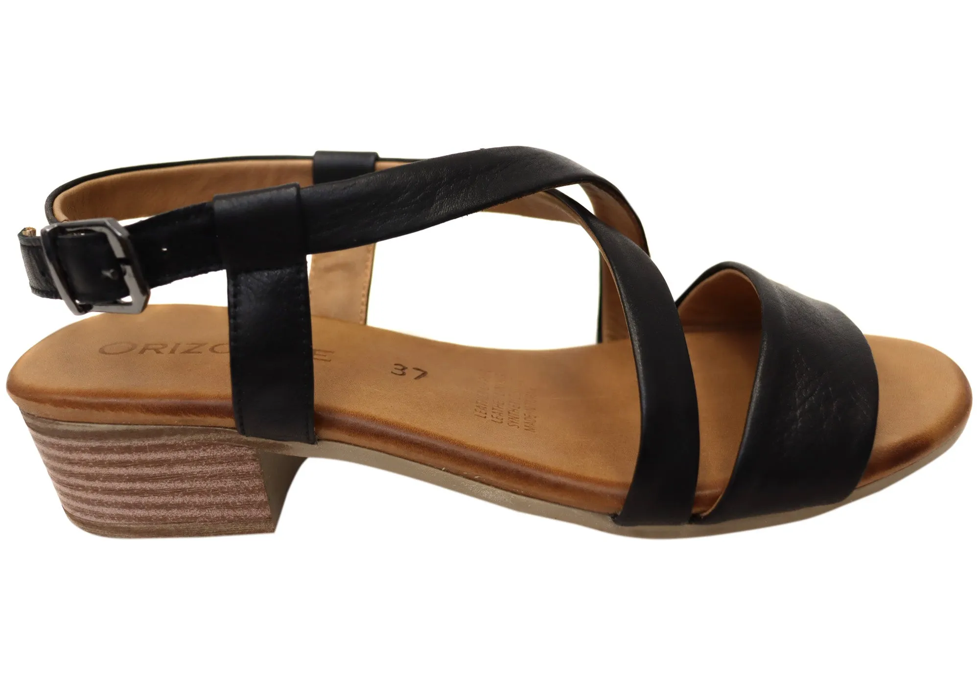 Orizonte Edena Womens Comfortable European Leather Low Heel Sandals All-Weather Outdoor Shoes Clean Fit