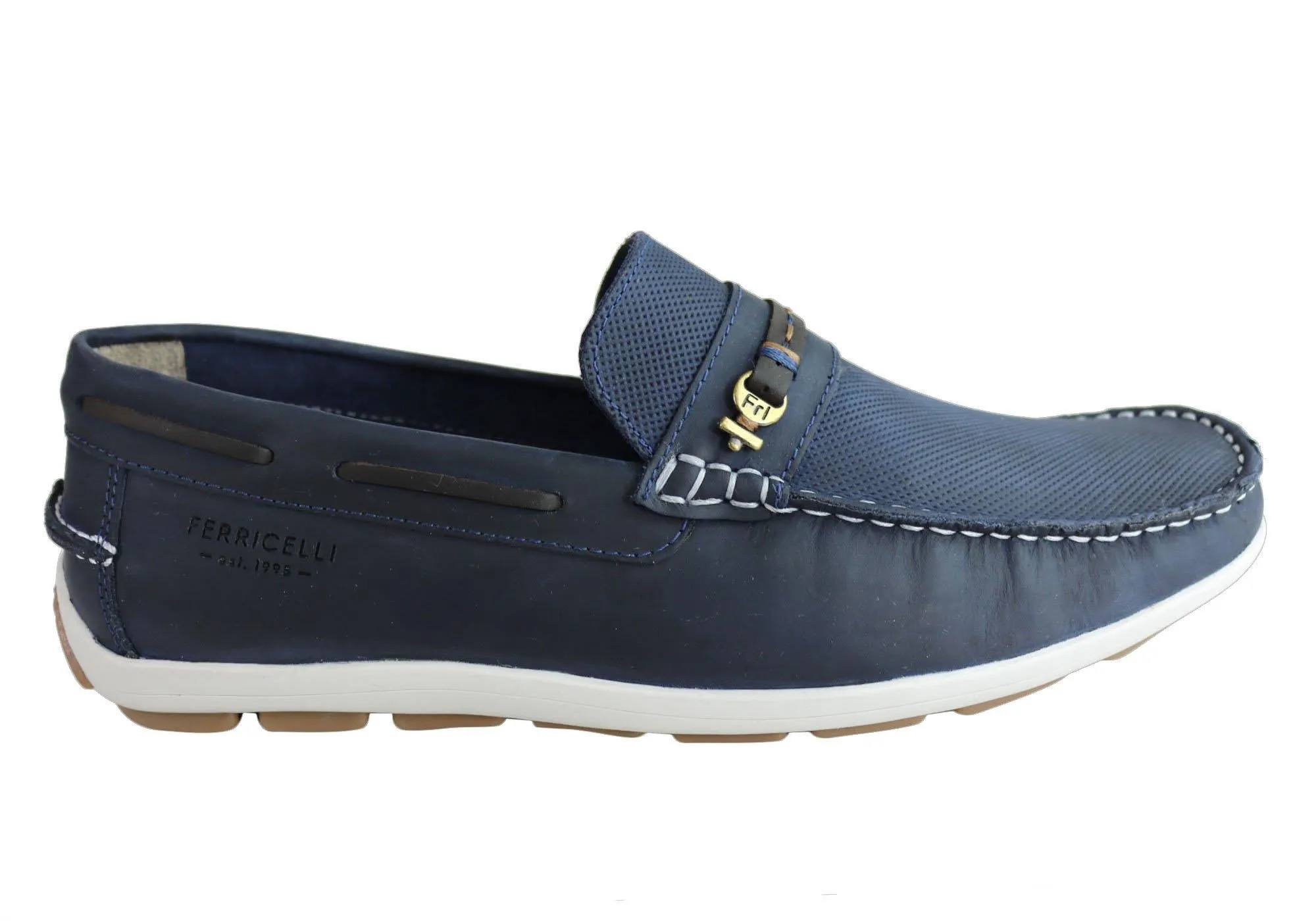 Pull on On-The-Go Ferricelli Jarrod Mens Leather Cushioned Loafer Shoes Made In Brazil