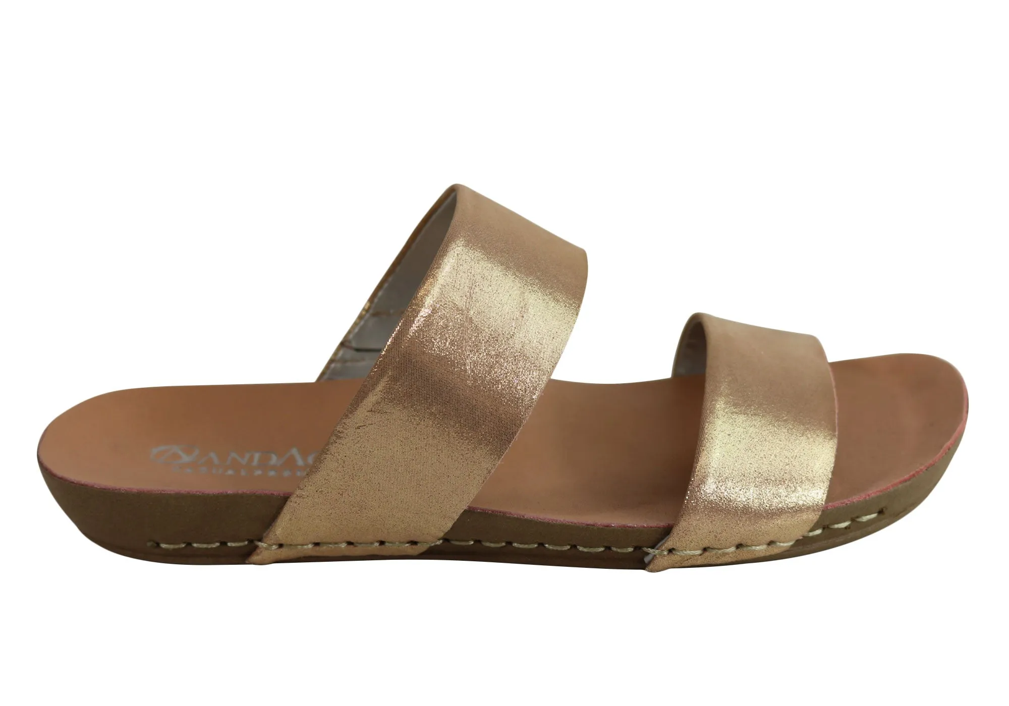Andacco Mirage Womens Comfy Leather Flat Sandals Slides Made In Brazil Breathable Outdoor Wear