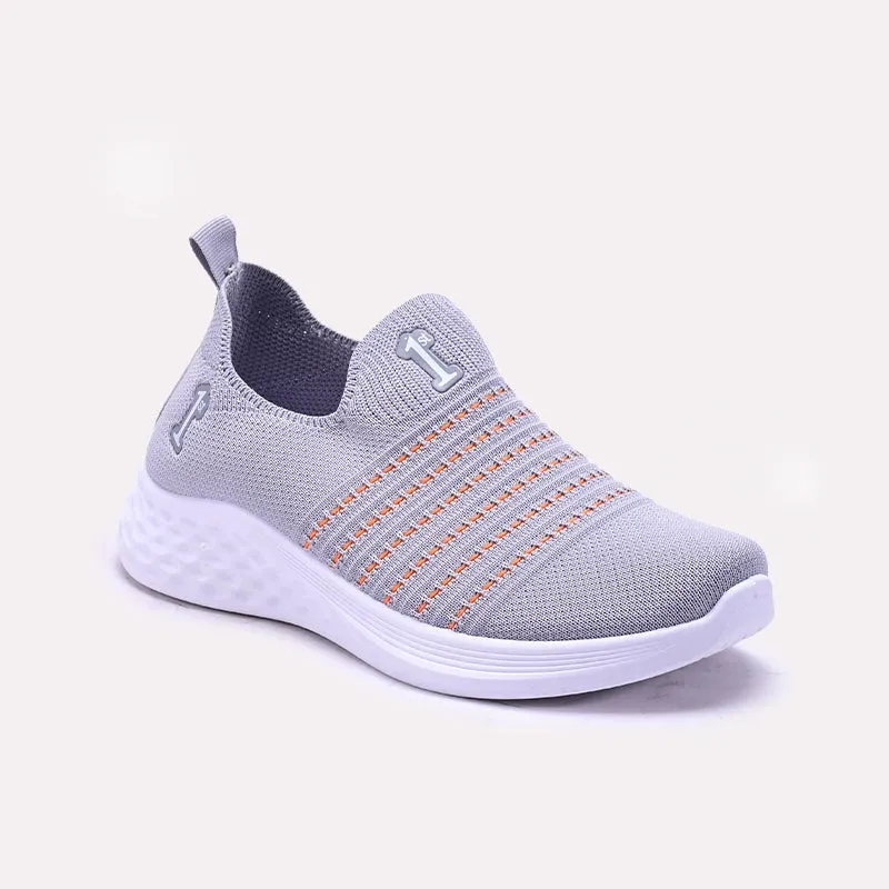 Womens Gray Slip on Sneakers 0440811 Minimalist Stitching Stretch Lace System