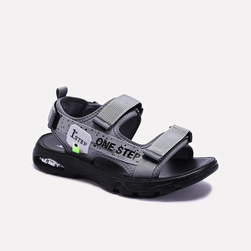 Black Chic Gray Velcro Strap Sandals 0141181
