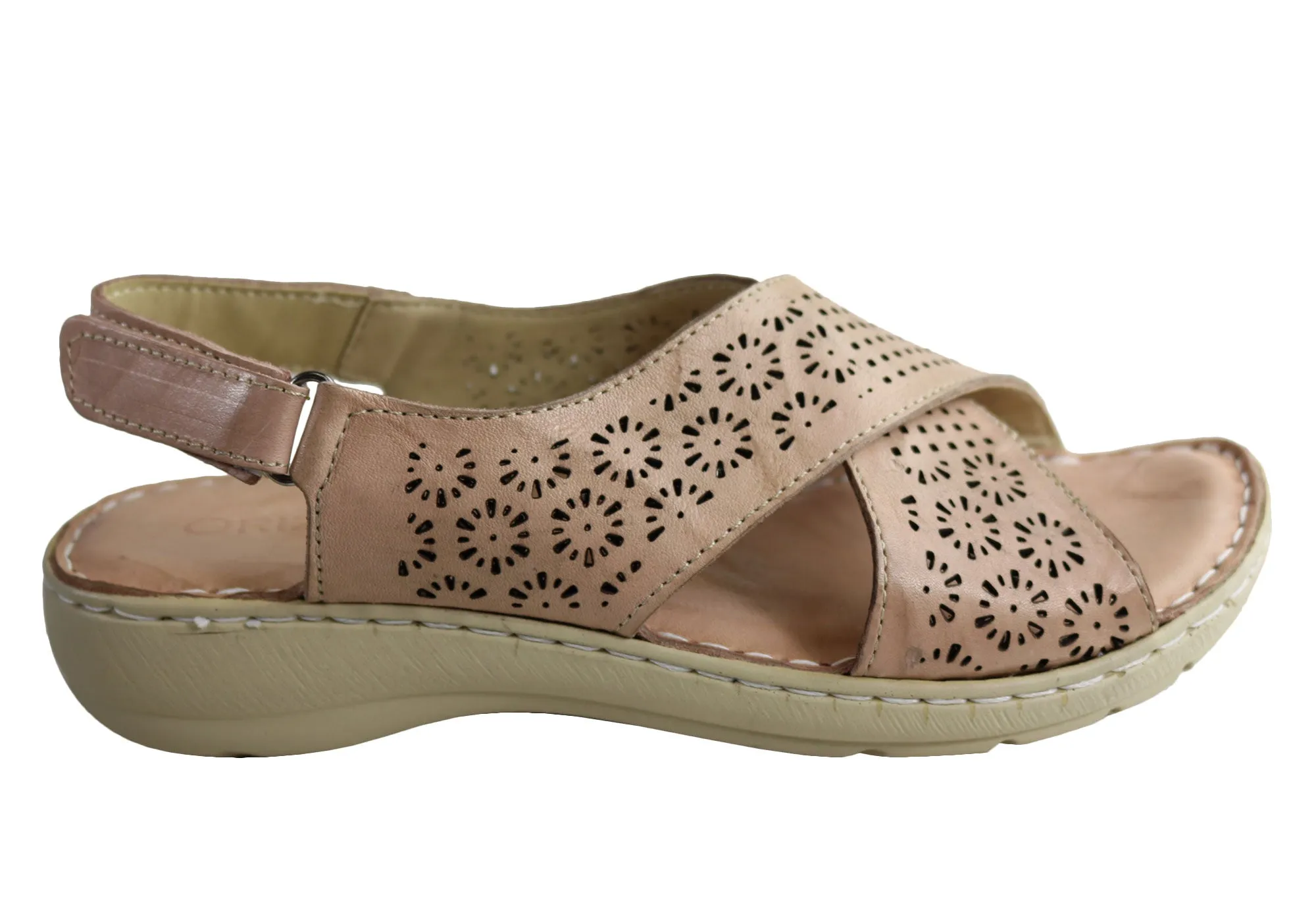 Orizonte Audrey Womens European Leather Comfortable Cushioned Sandals Easy Walk Sponge Padding