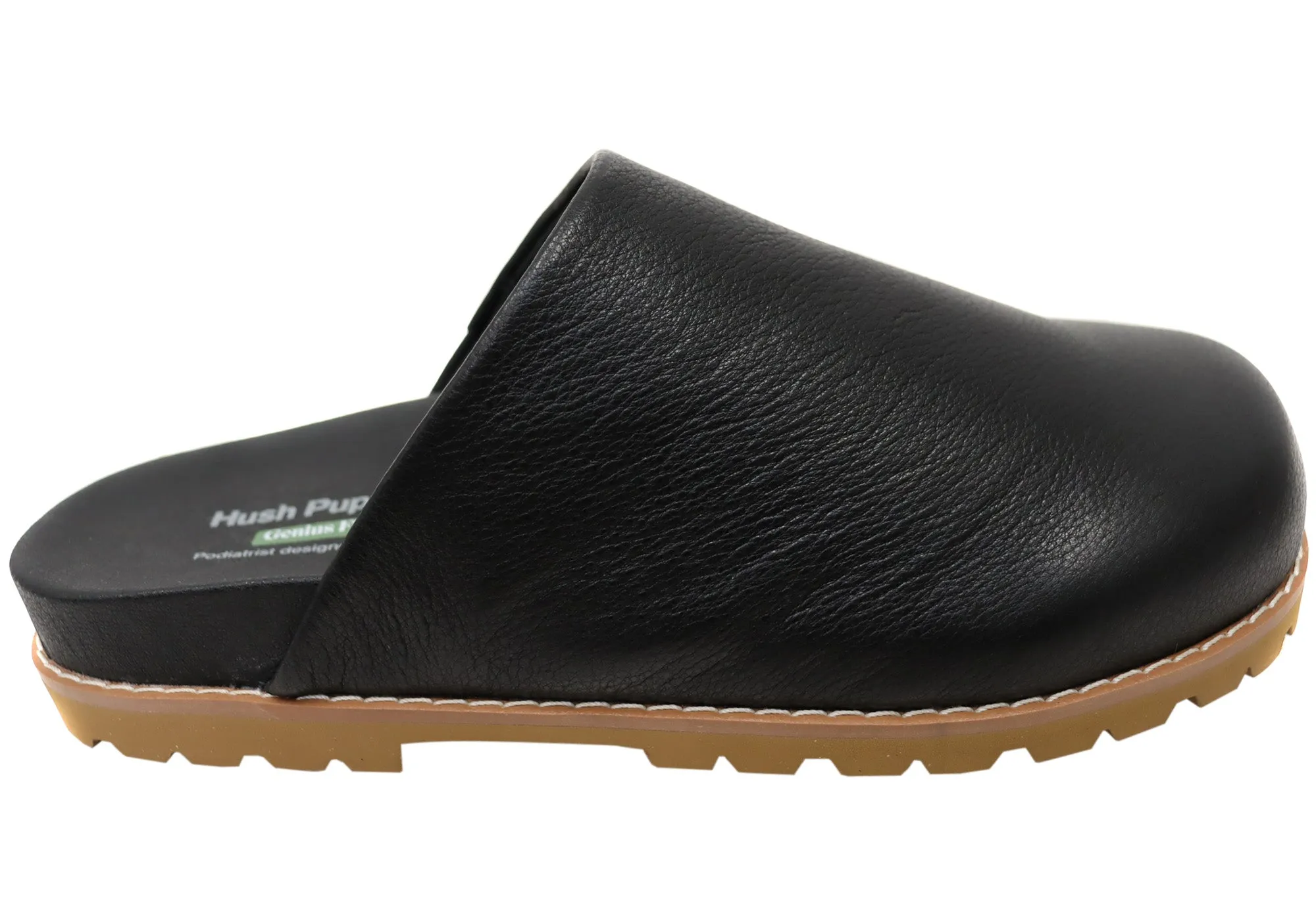 Hush Puppies Queen Womens Leather Comfortable Open Back Shoes night walk Reinforced toe