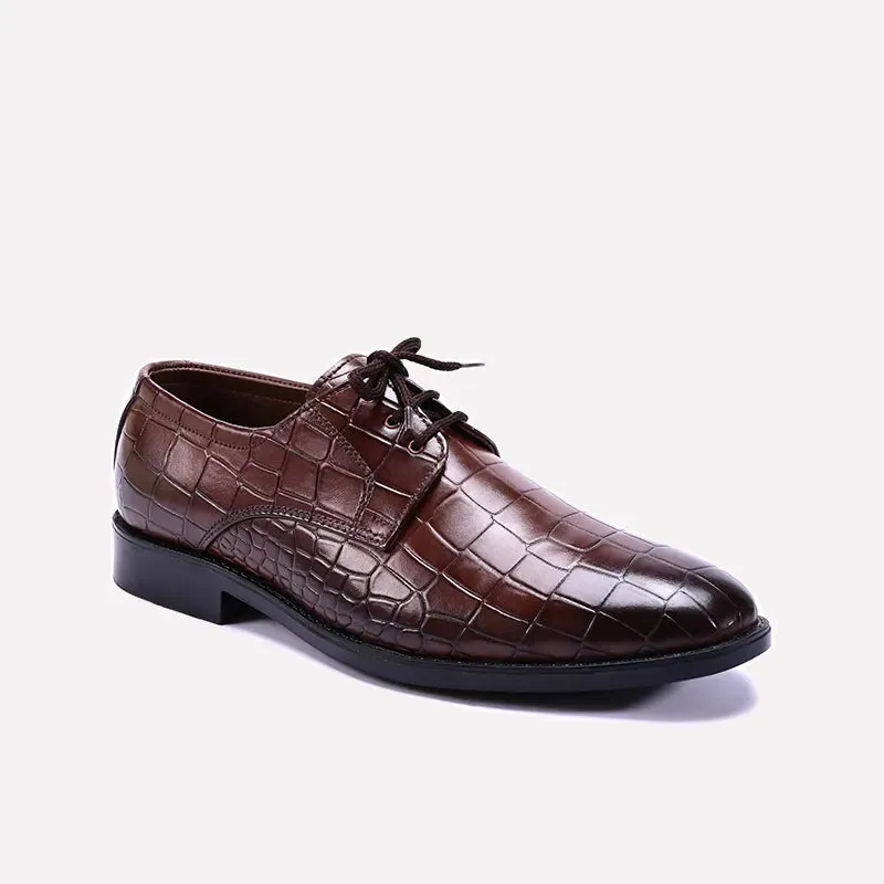 Venerable Brown Textured Derby Shoes 0111096 Light Hold