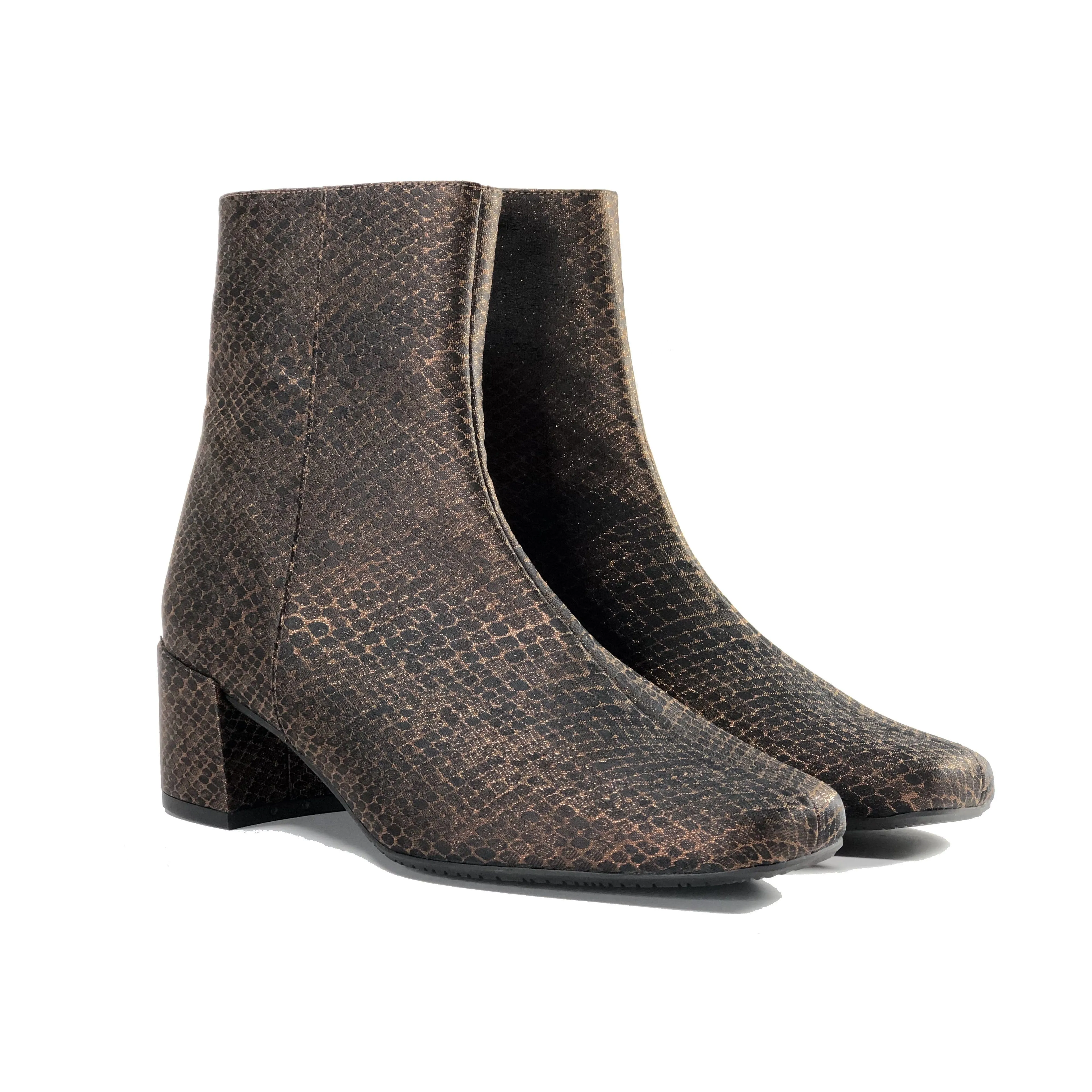 'Jacqui' vegan-leather ankle boot by Zette Shoes - bronze snake mom style Urban Everyday