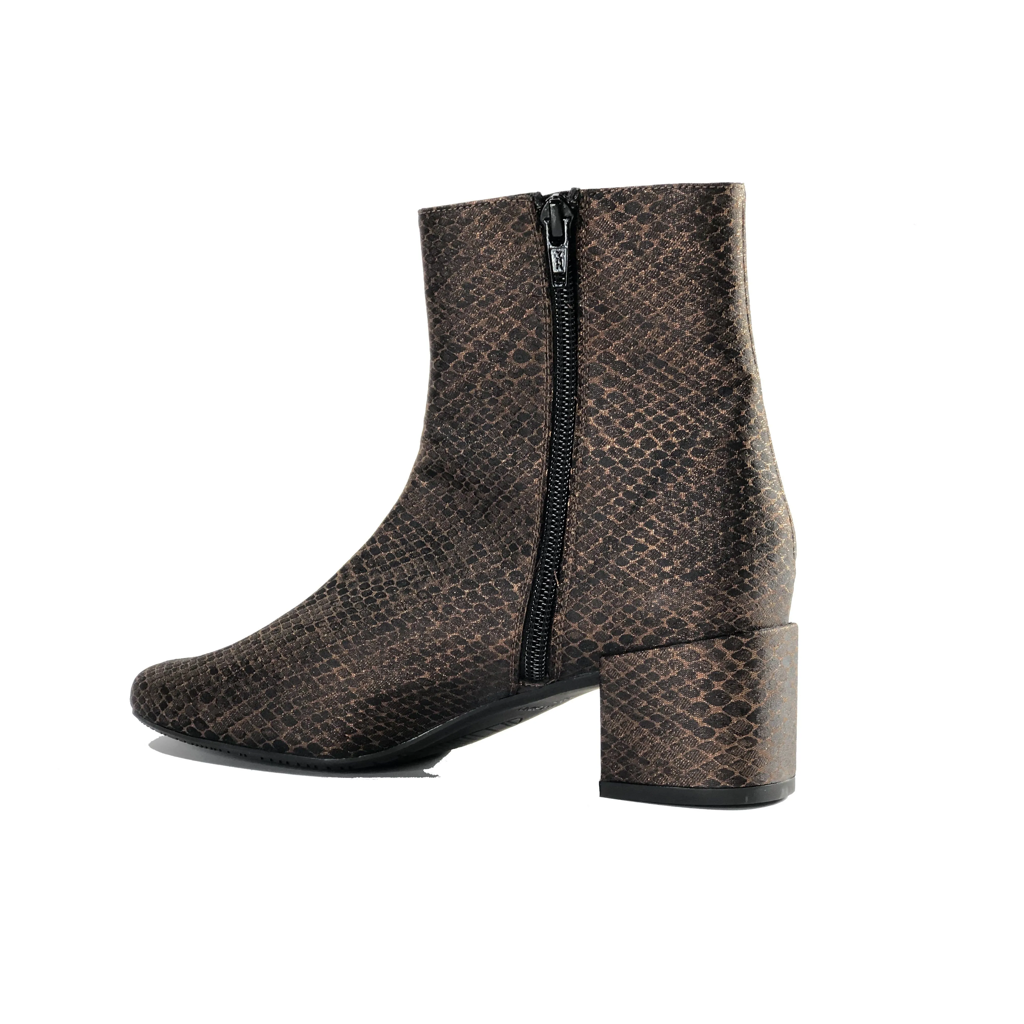 City Travel Footbed 'Jacqui' vegan-leather ankle boot by Zette Shoes - bronze snake