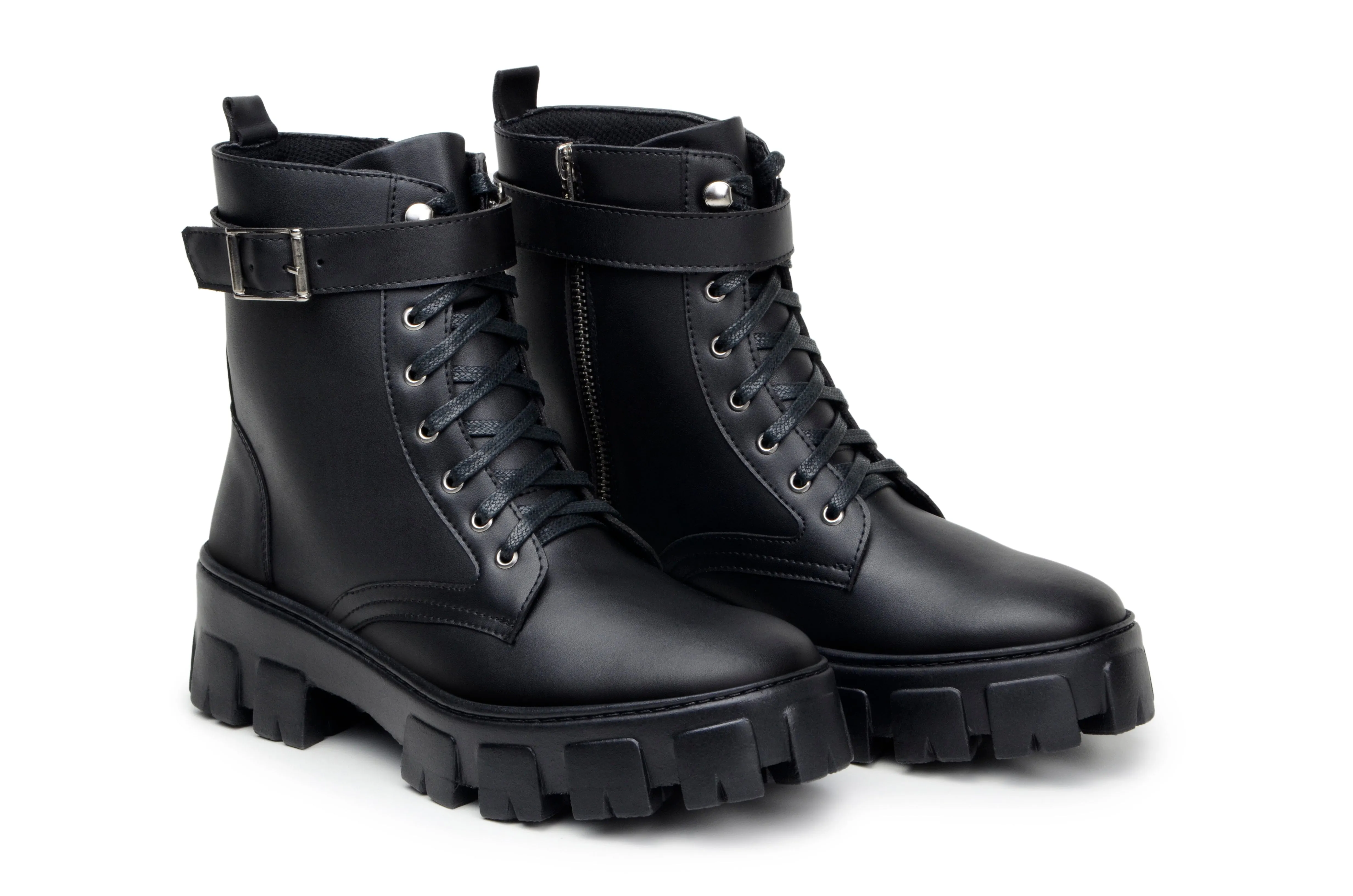 'Rafaela' women's chunky sole vegan lace-up ankle boots Zette Shoes - black Cushioned Step Cold Weather Commuter Heavy Trail