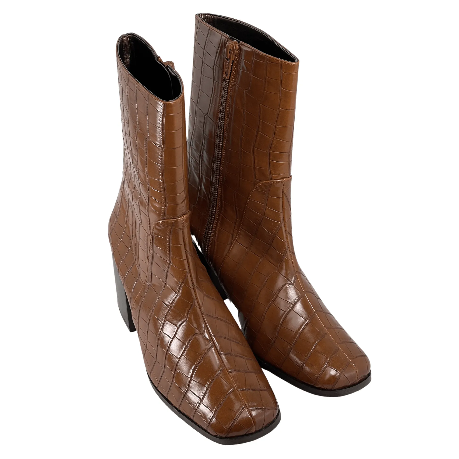 Italian Glam Lightweight Feel 'Menos' vegan mid-calf boot by Zette Shoes - brown croc
