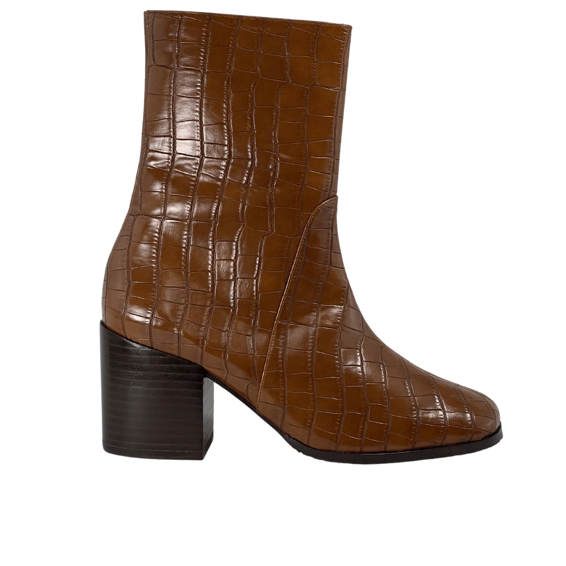Strong Grip 'Menos' vegan mid-calf boot by Zette Shoes - brown croc