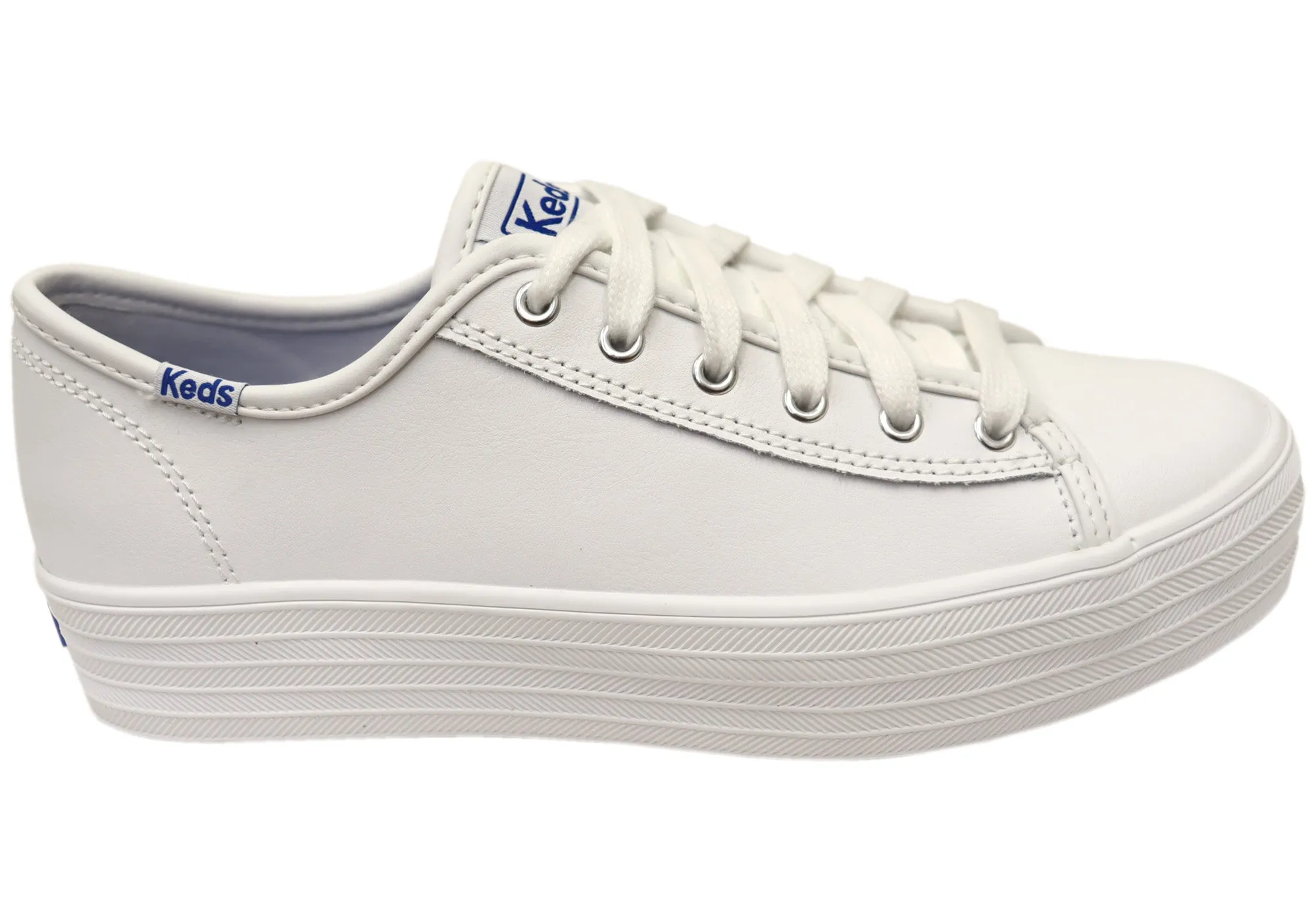 Keds Womens Triple Kick Leather White Comfortable Platform Sneakers All Time Active