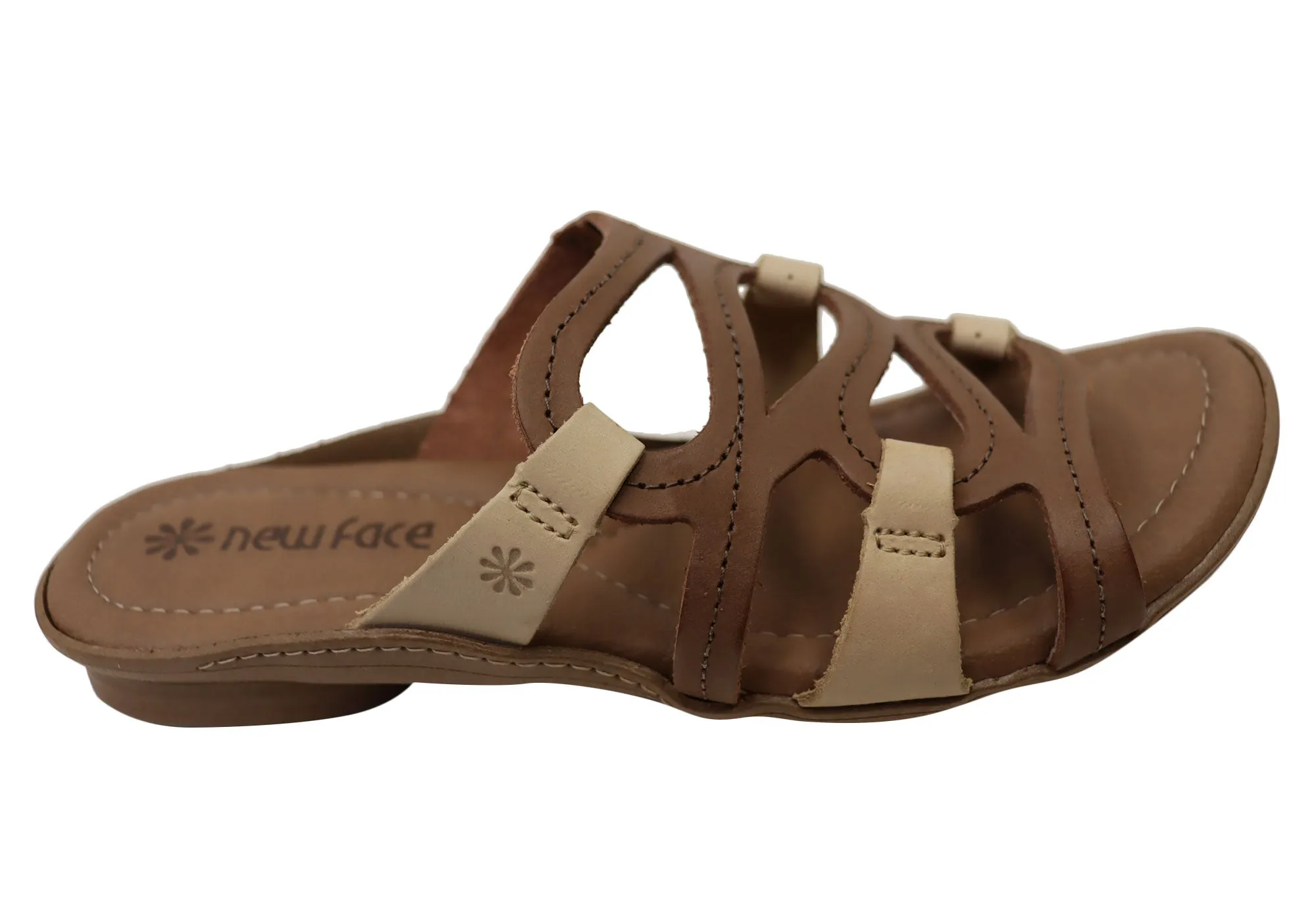 New Face Kestral Womens Comfort Leather Slides Sandals Made In Brazil Low Profile Sleek Footwear