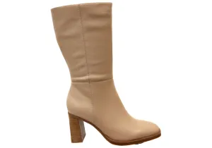 Travel Friendly Hush Puppies Patron Womens Leather Heeled Mid Calf Nude Boots