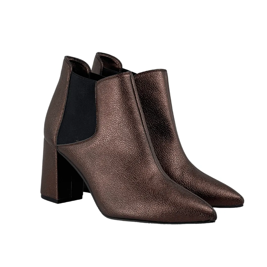 'Rachel' vegan-leather Chelsea bootie by Zette Shoes - bronze Cushioned Base