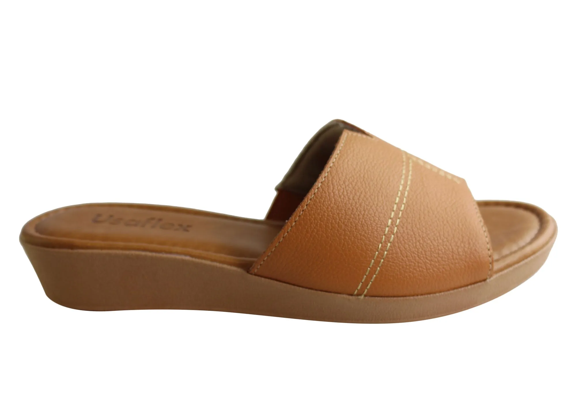 Usaflex Clover Womens Brazilian Comfy Cushioned Leather Slides Sandals Strap Design Summer Ready