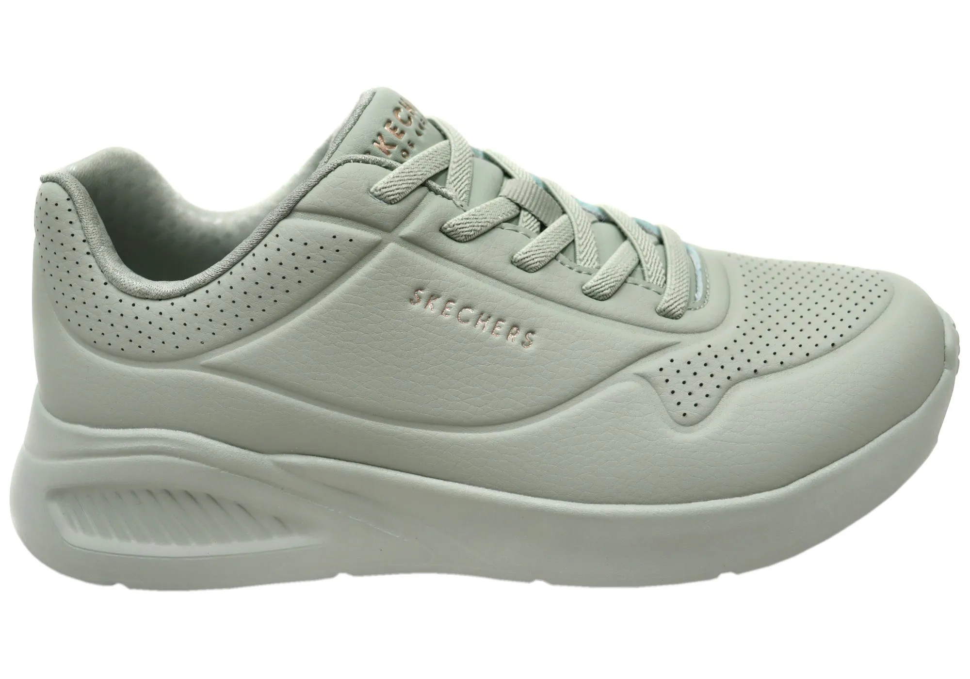 Skechers Womens Uno Lite Lite Work Comfortable Slip On Shoes Sage Cushioned Insole Court Grip
