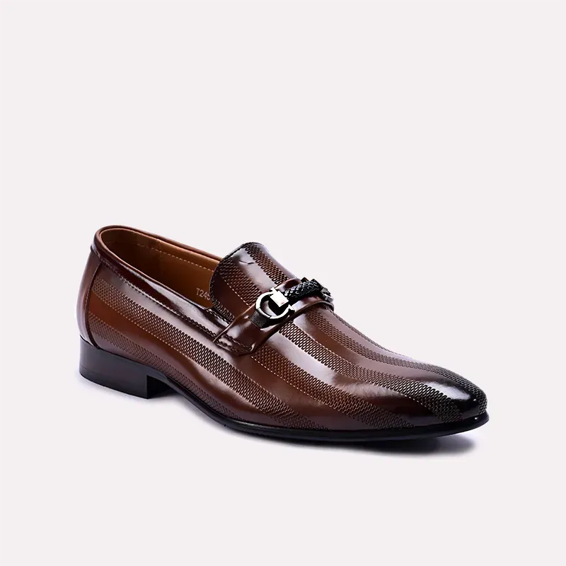 Clyde Brown Formal Loafers 0111066 Minimalist Look Line Shade
