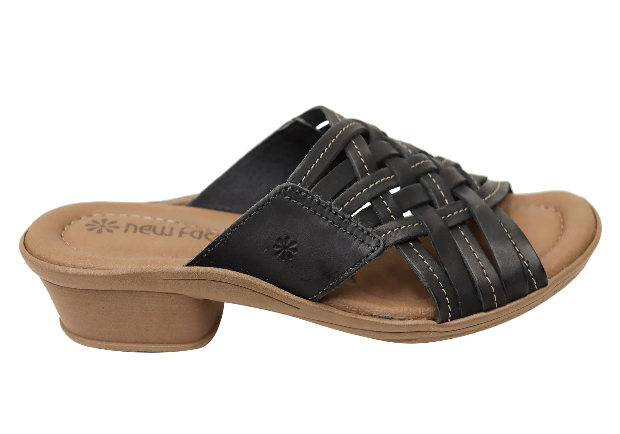 Comfy Wear New Face Bella Womens Comfortable Leather Low Heel Slides Sandals