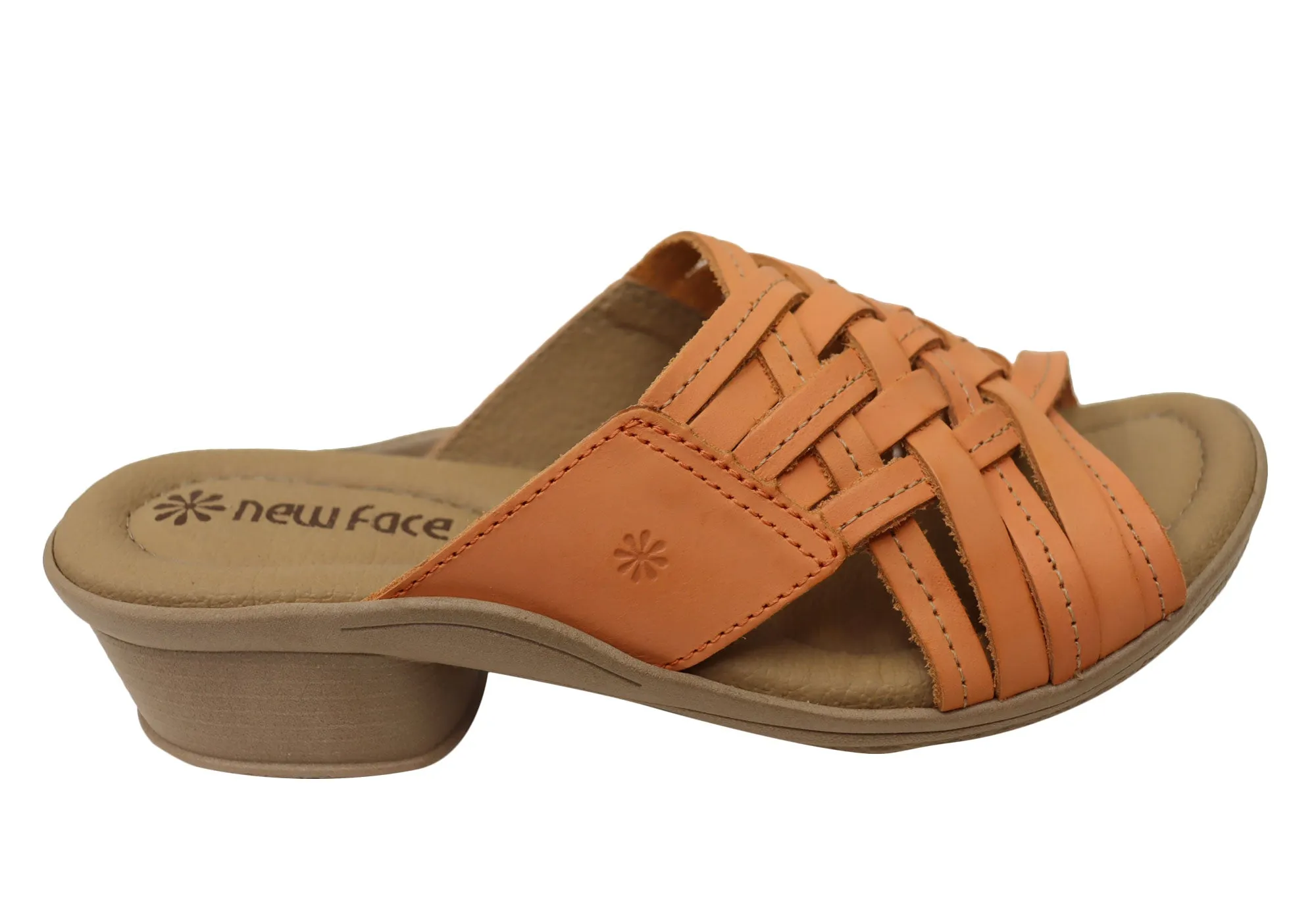 New Face Bella Womens Comfortable Leather Low Heel Slides Sandals Shore Style Sleek Travel Footwear