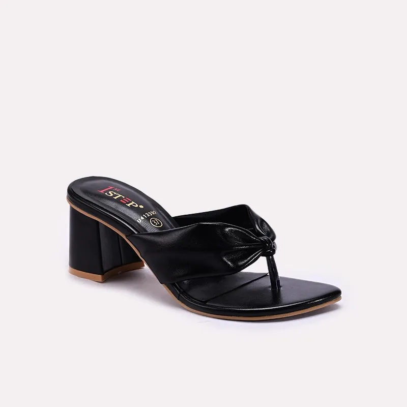 Durable Fabric orthopedic Black Womens Block Heel Casual Slippers 0413392