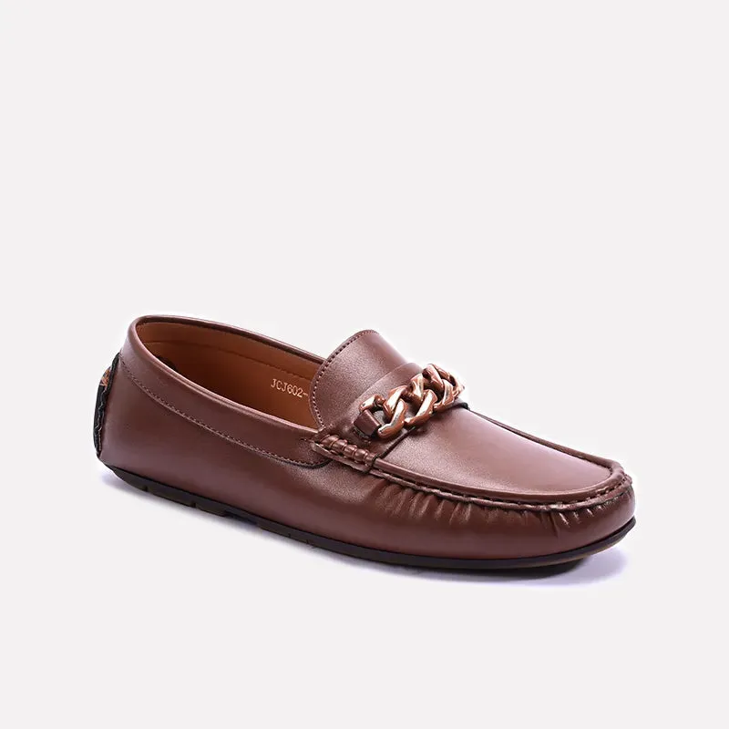 City Style Senior Friendly Brown Chain Loafers For Men 0130950