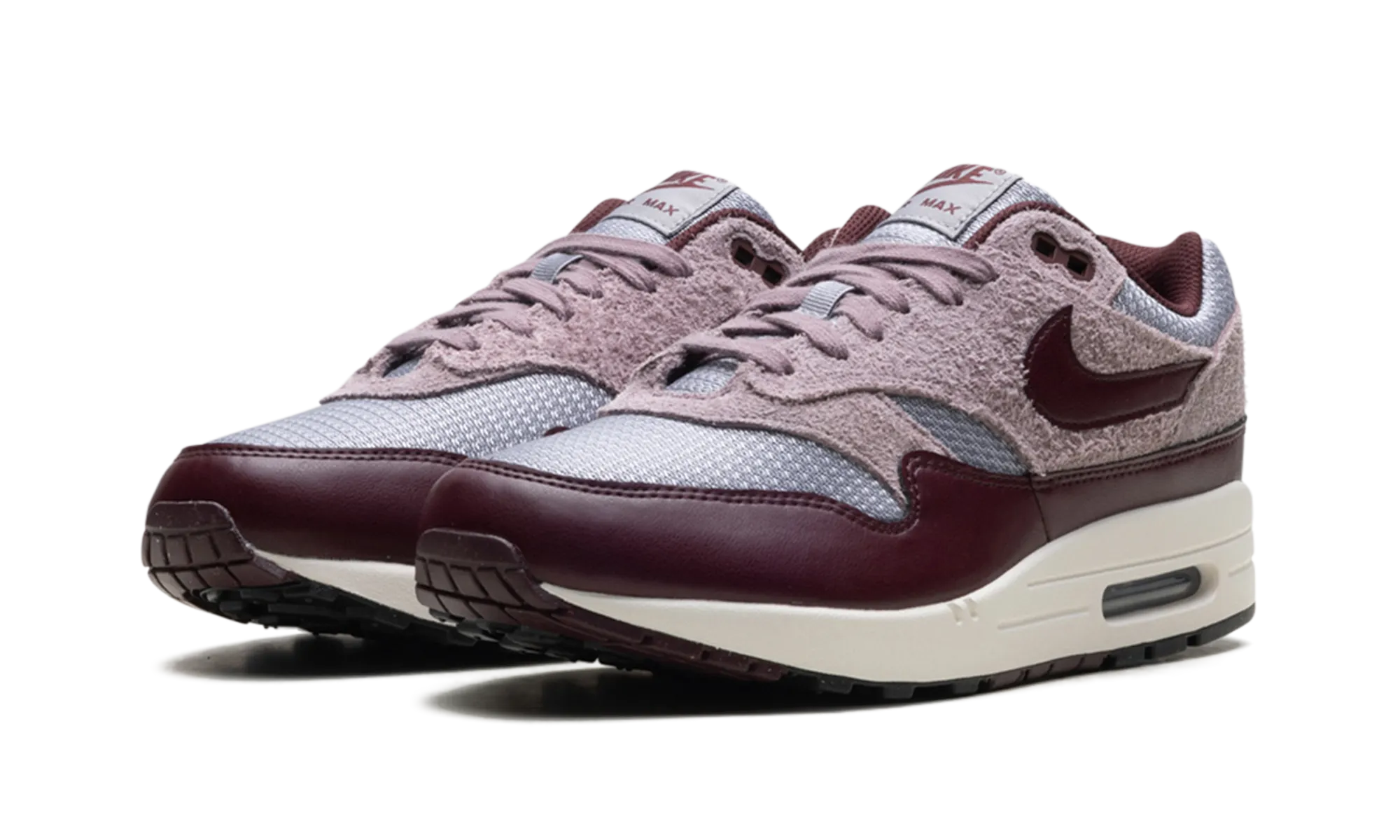 Air Max 1 ESS PRM "CEMENT GREY/BURGUNDY CRUSH" Modern Fashion