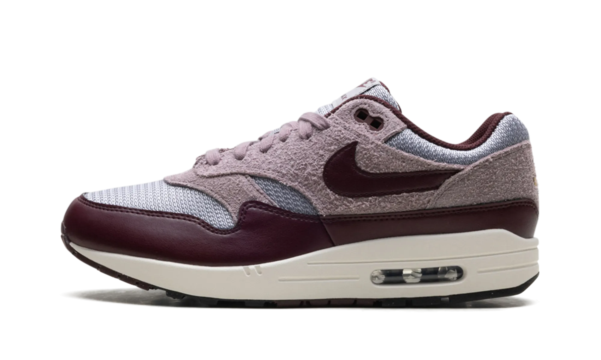 Air Max 1 ESS PRM "CEMENT GREY/BURGUNDY CRUSH" Stream Step