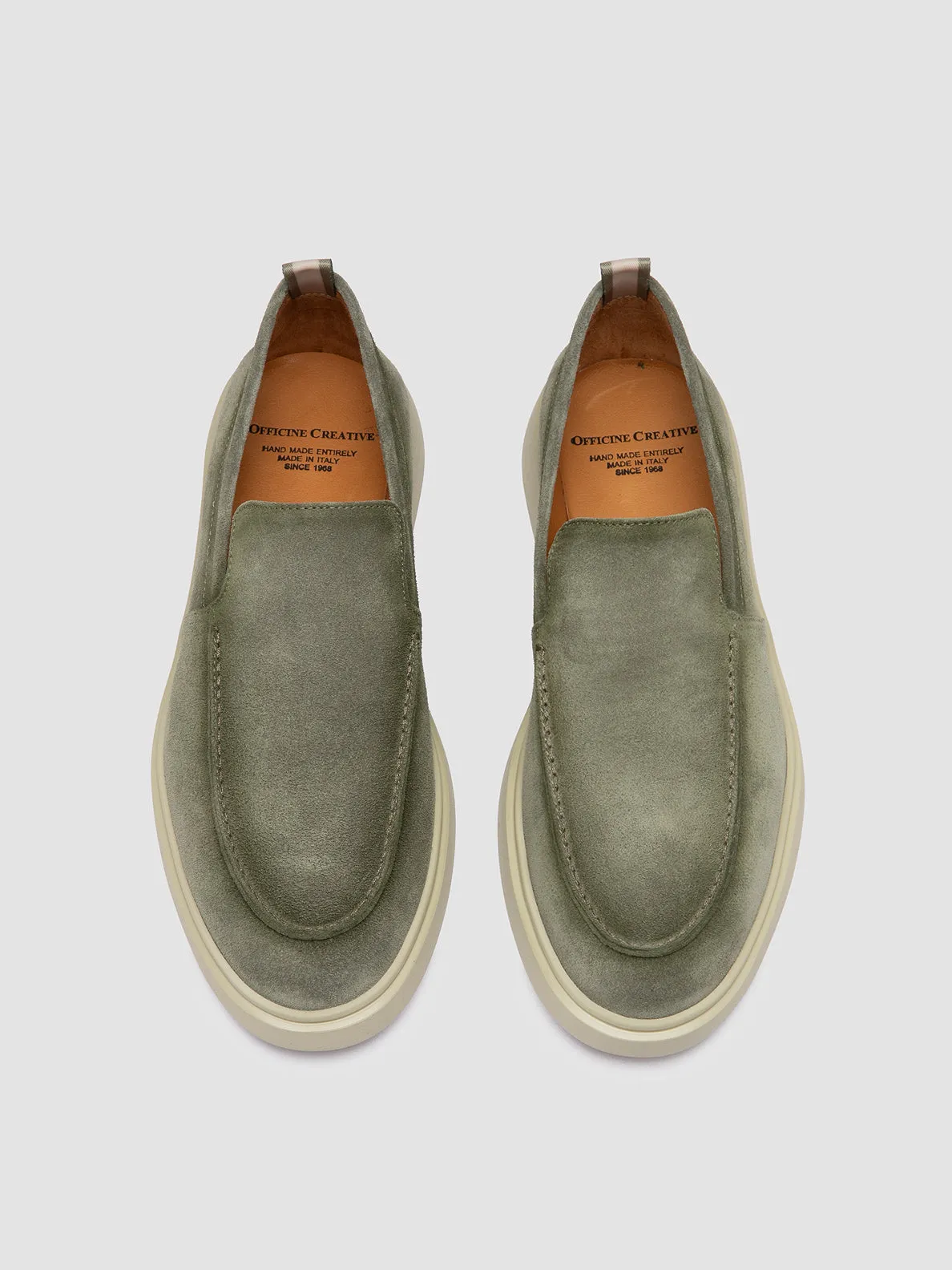 BONES 002 - Green Suede Loafers Heel Safe Grass Step