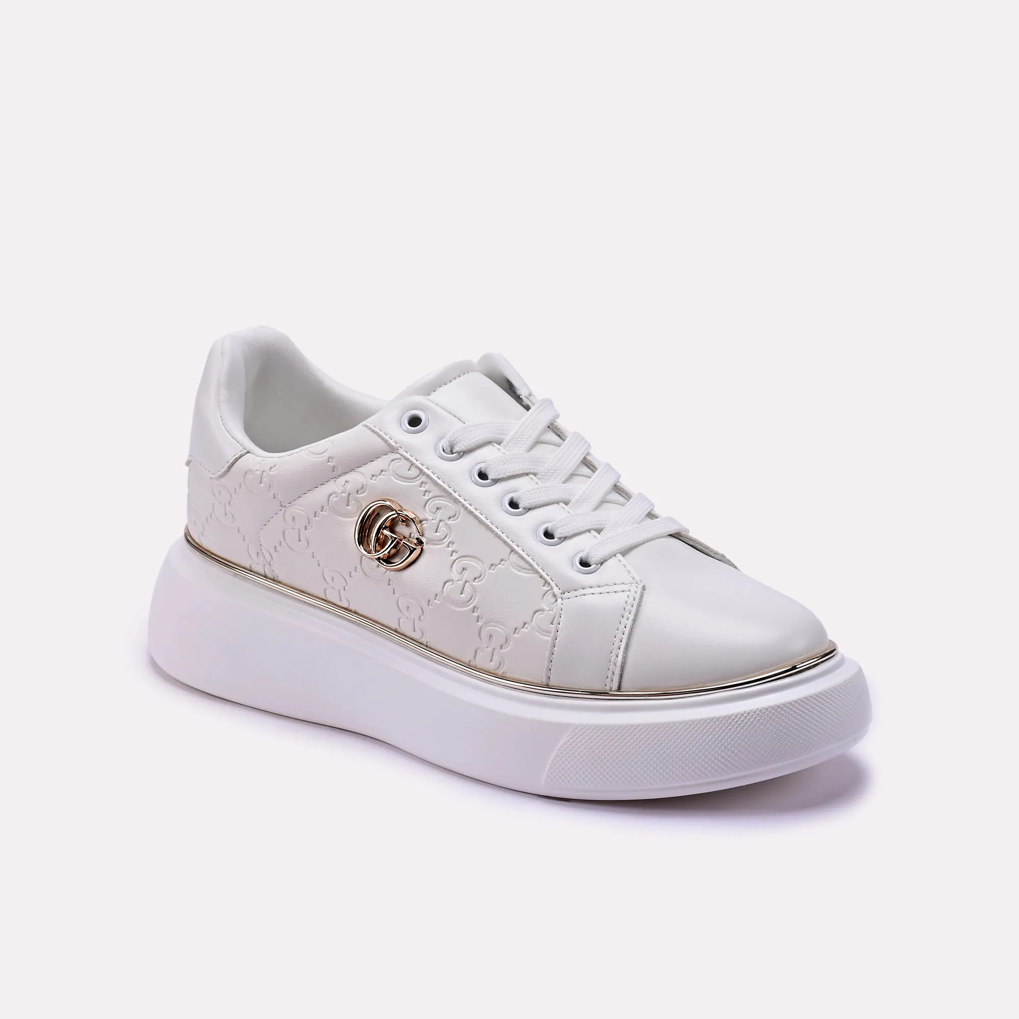 White Lace up Sneakers 0440645 Shock Dispersing Hexagons Anti Microbial Lining