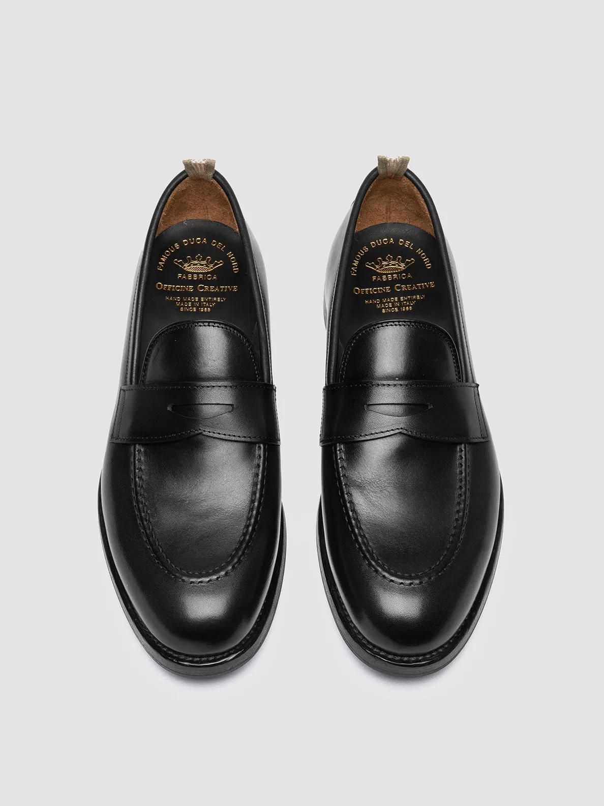 IVIES 001 - Black Leather Penny Loafers Race Walk