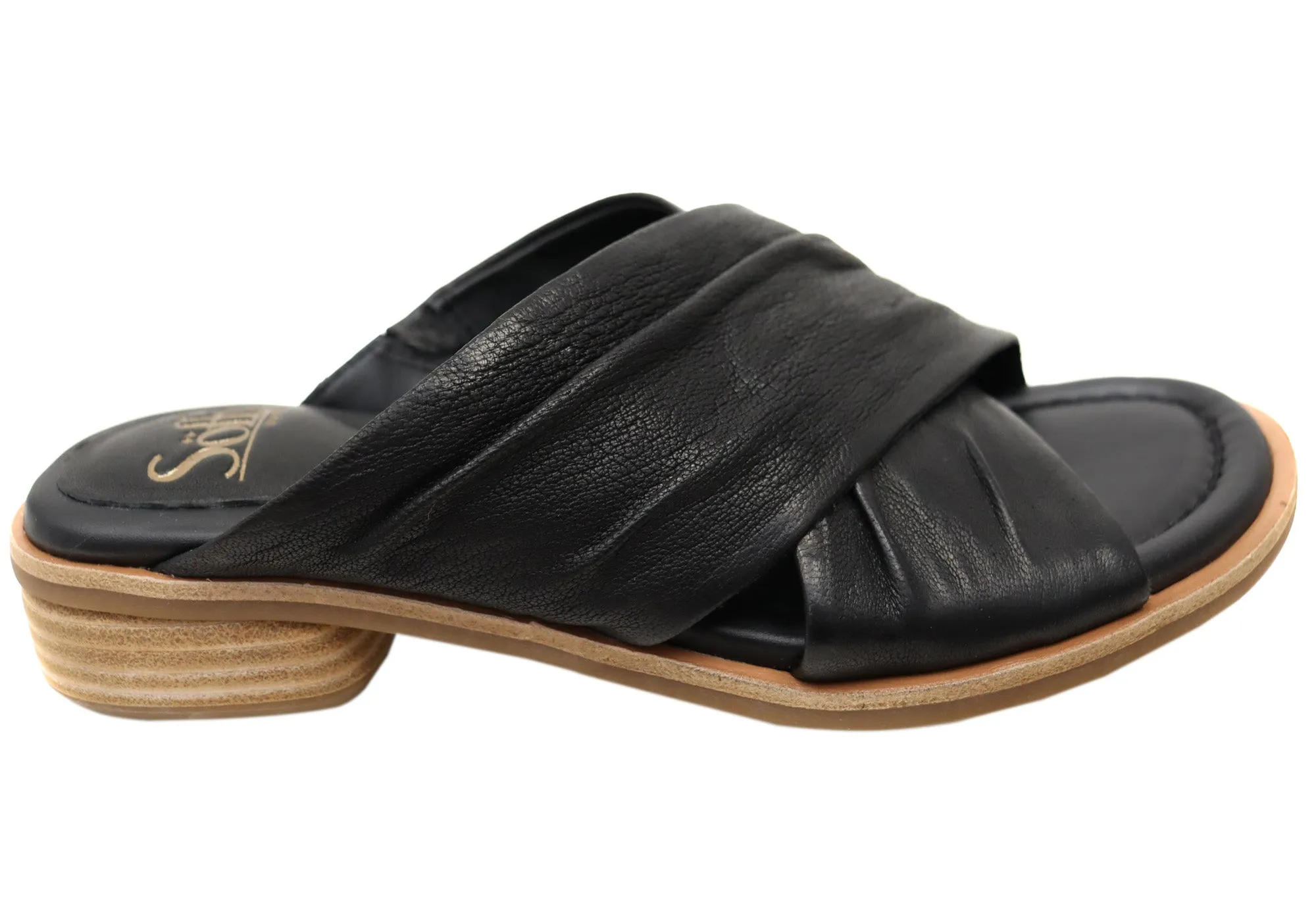 Sofft Fallon Womens Leather Slides Sandals With Comfort Footbed Flexible Sole Soft Step