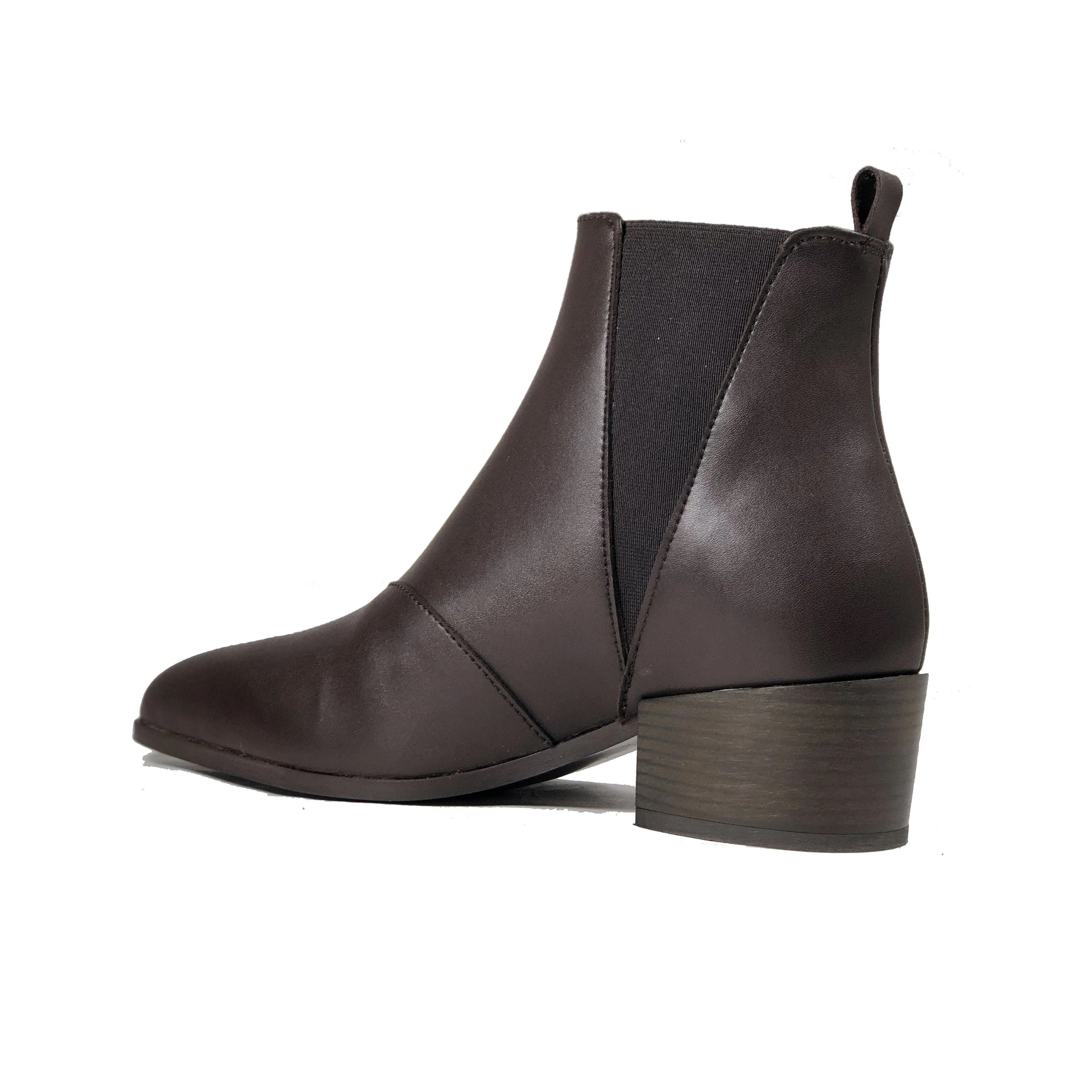 Utility Style 'Nerrie' vegan-leather Chelsea bootie by Zette Shoes - dark chocolate