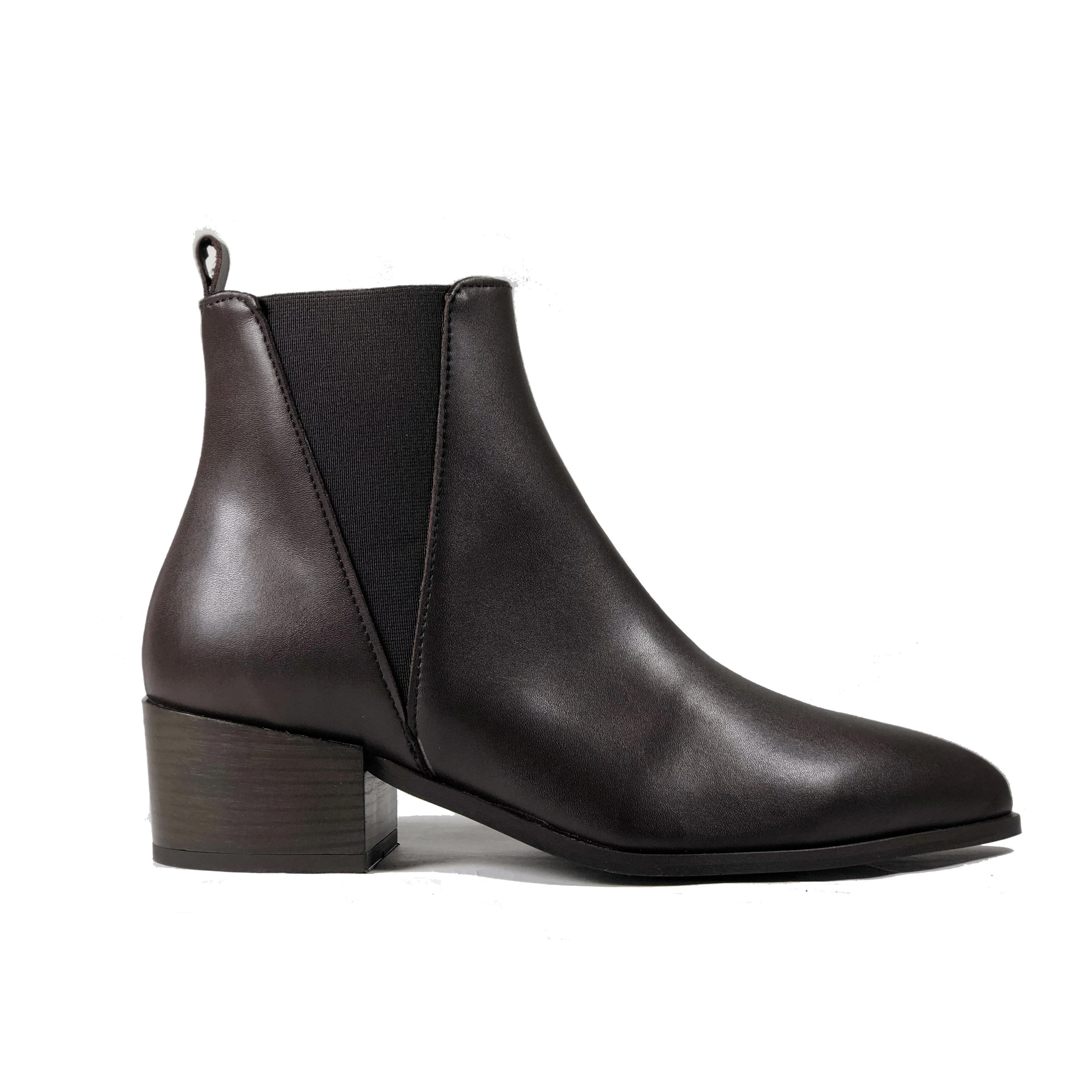 'Nerrie' vegan-leather Chelsea bootie by Zette Shoes - dark chocolate Well   Made Steel Guard